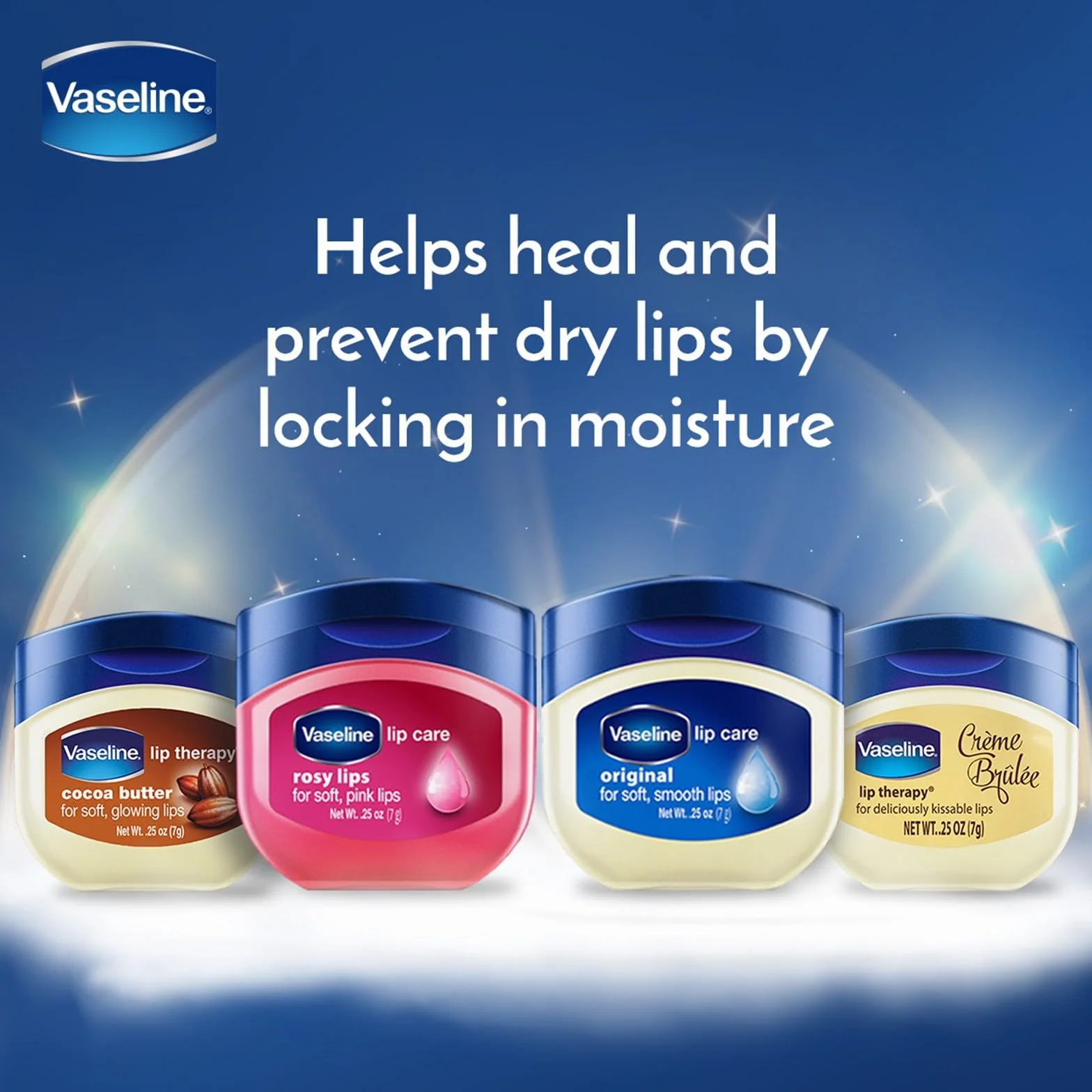 Vaseline Lip Therapy Baume à lèvres hydratant Set de 4 Rosy Crème Brûlée Original Cocoa Butter