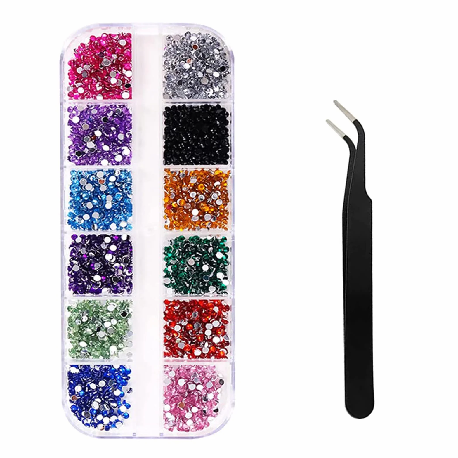 Strass art d'ongle 2500 pièces 2mm cristal rond à dos plat avec pincette pour nail art décoration ongles et bijoux