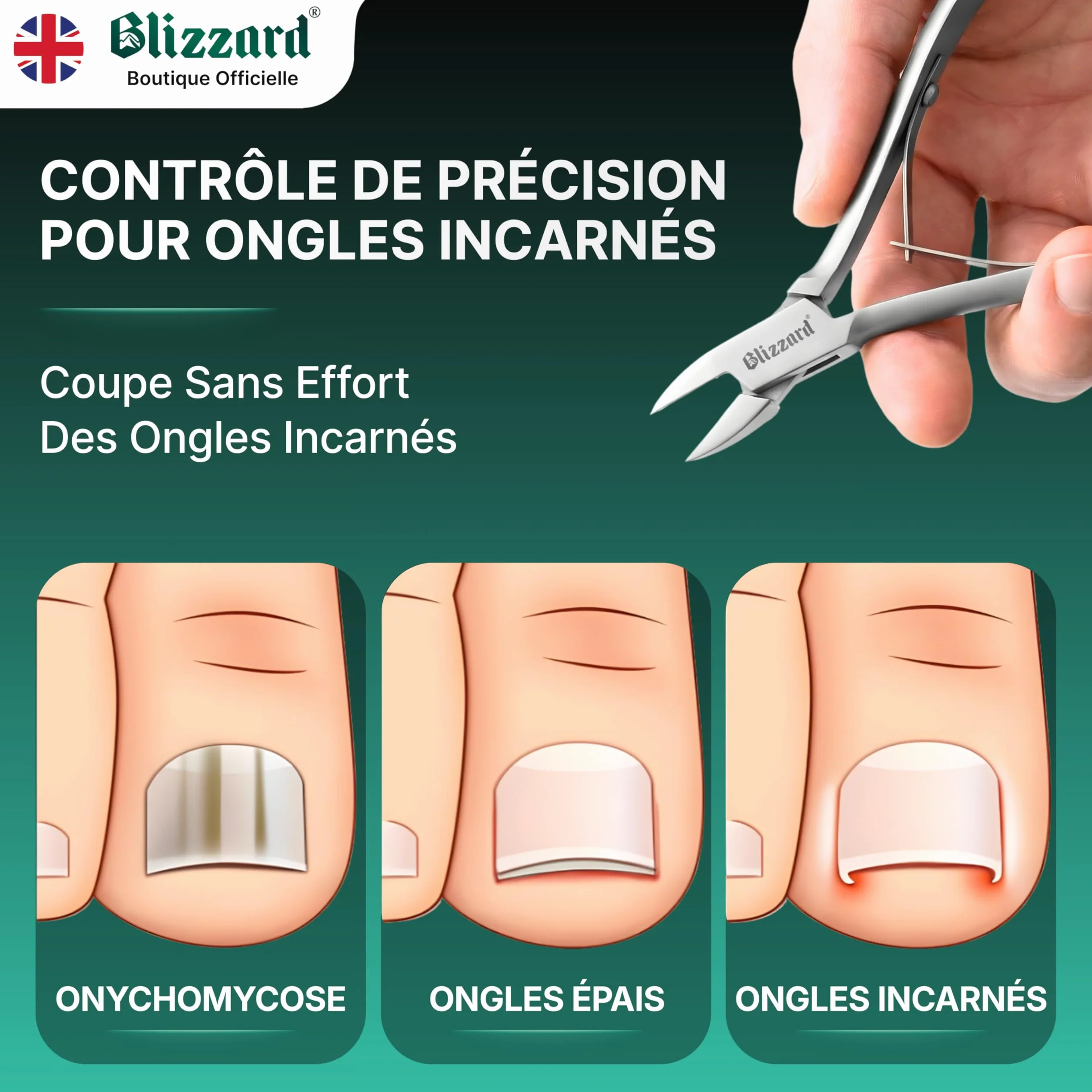 Blizzard Pince à Ongles Pieds pour Ongles Incarnés et Épais - Coupe-Ongles Professionnel en Acier Inox - 13cm Mors Plats