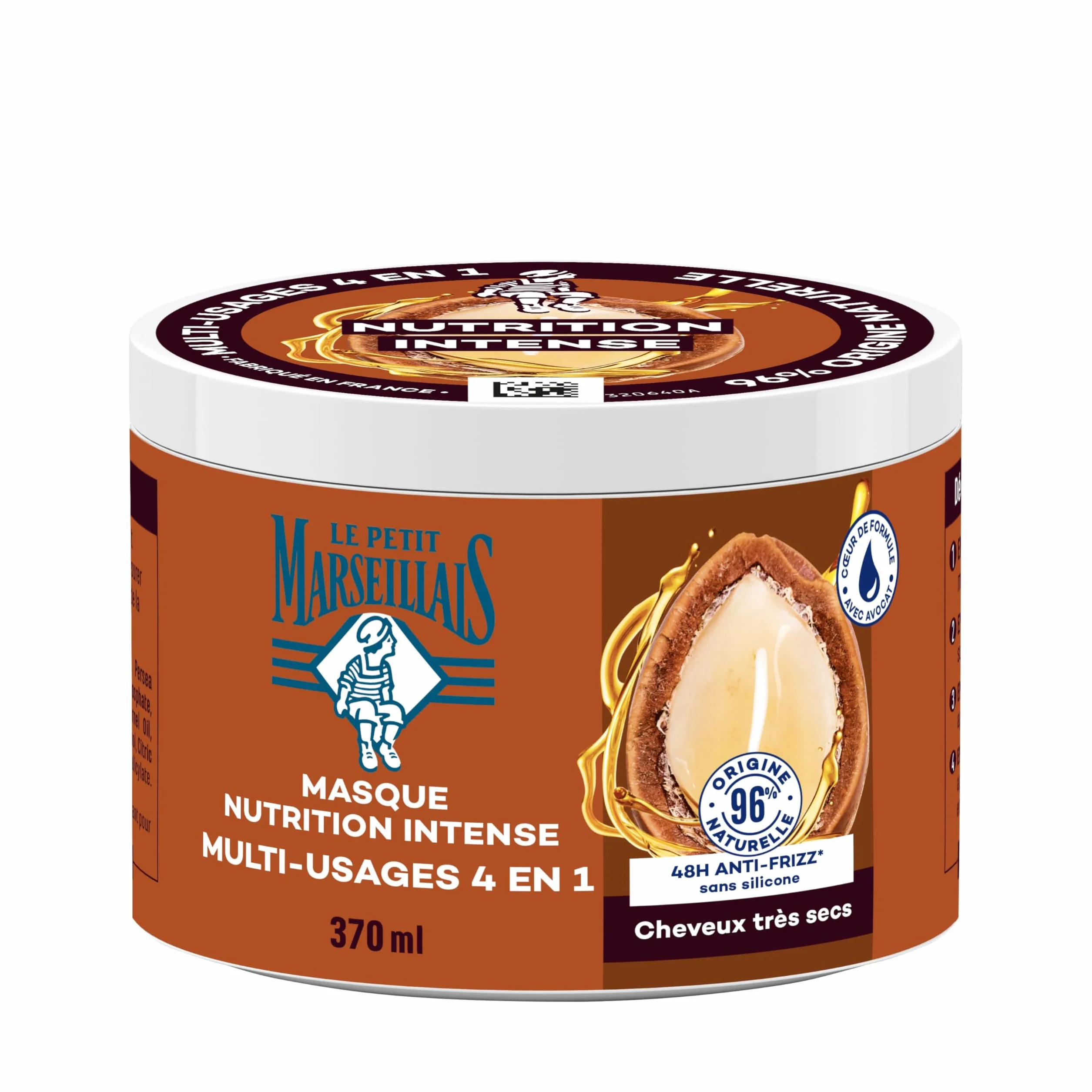 Le Petit Marseillais Masque 4 en 1 Nutrition Intense Huile d'Argan Bio 370 ml Cheveux Très Secs Sans Silicone