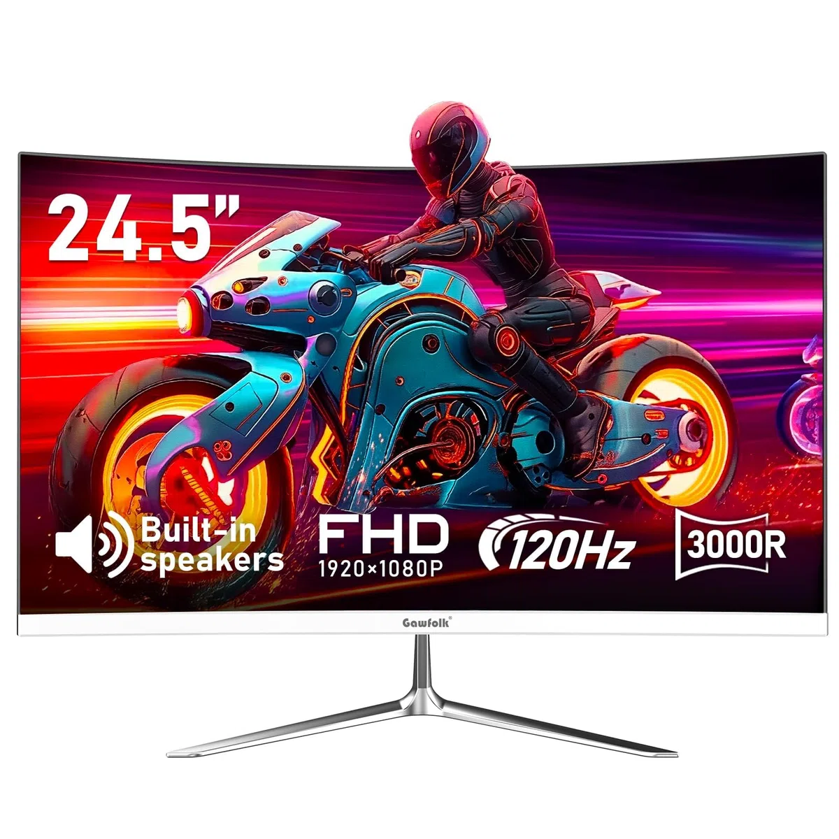 Gawfolk Écran PC Incurvé 24.5 Pouces, Moniteur Gaming 120Hz 3000R, Ecran PC FHD 1920x1080P, 100% sRGB, 1ms MPRT, Haut Parleurs Intégrés, Interface HDMI & DP, Protection des Yeux, Supporte VESA