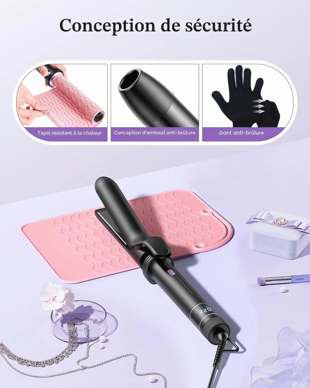 BESTOPE PRO Fer à Boucler 5 en 1 avec Lisseur, Brosse Thermique, 3 Fers Céramique 9-25 mm, 13 Températures