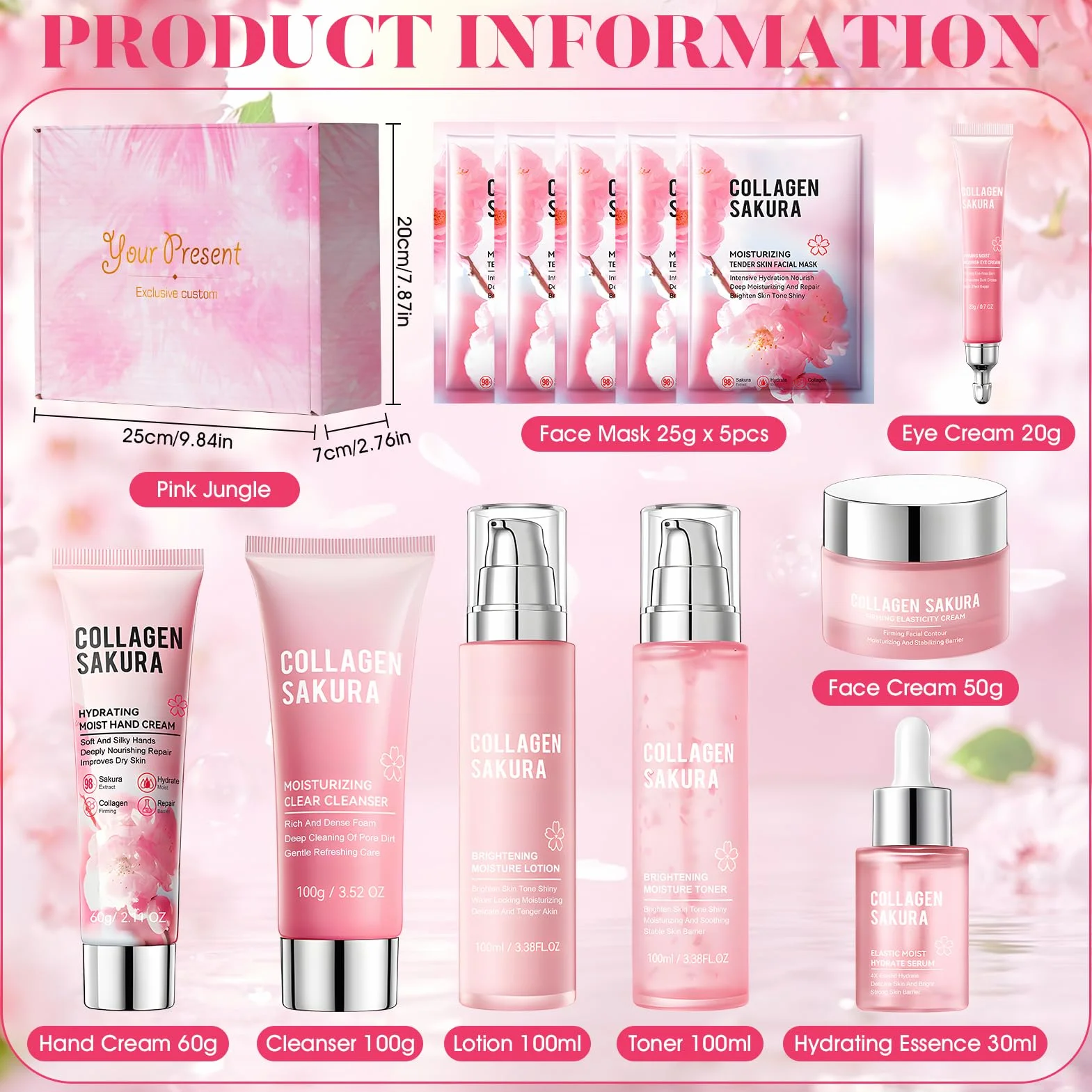 Sakura Coffret de Soins pour la Peau 12 Pièces Crème Visage Sérum Masque