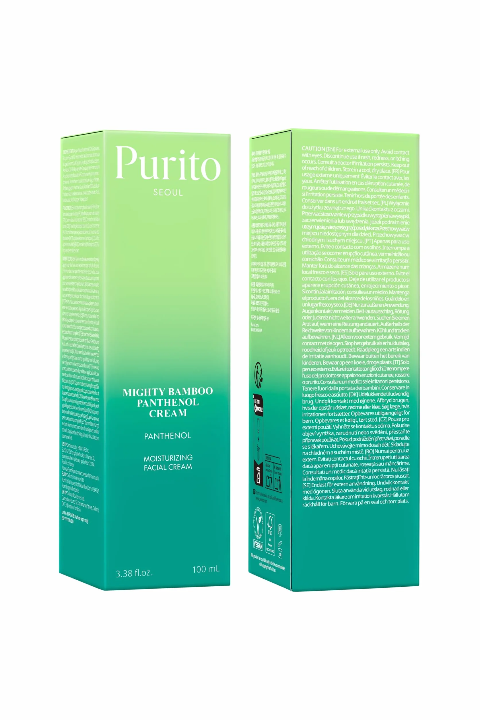 PURITO Mighty Bamboo Panthenol Cream 3.38 fl oz Post-Acne Moisturizer Silicone-Free Non-Comedogenic Vegan Korean Skincare