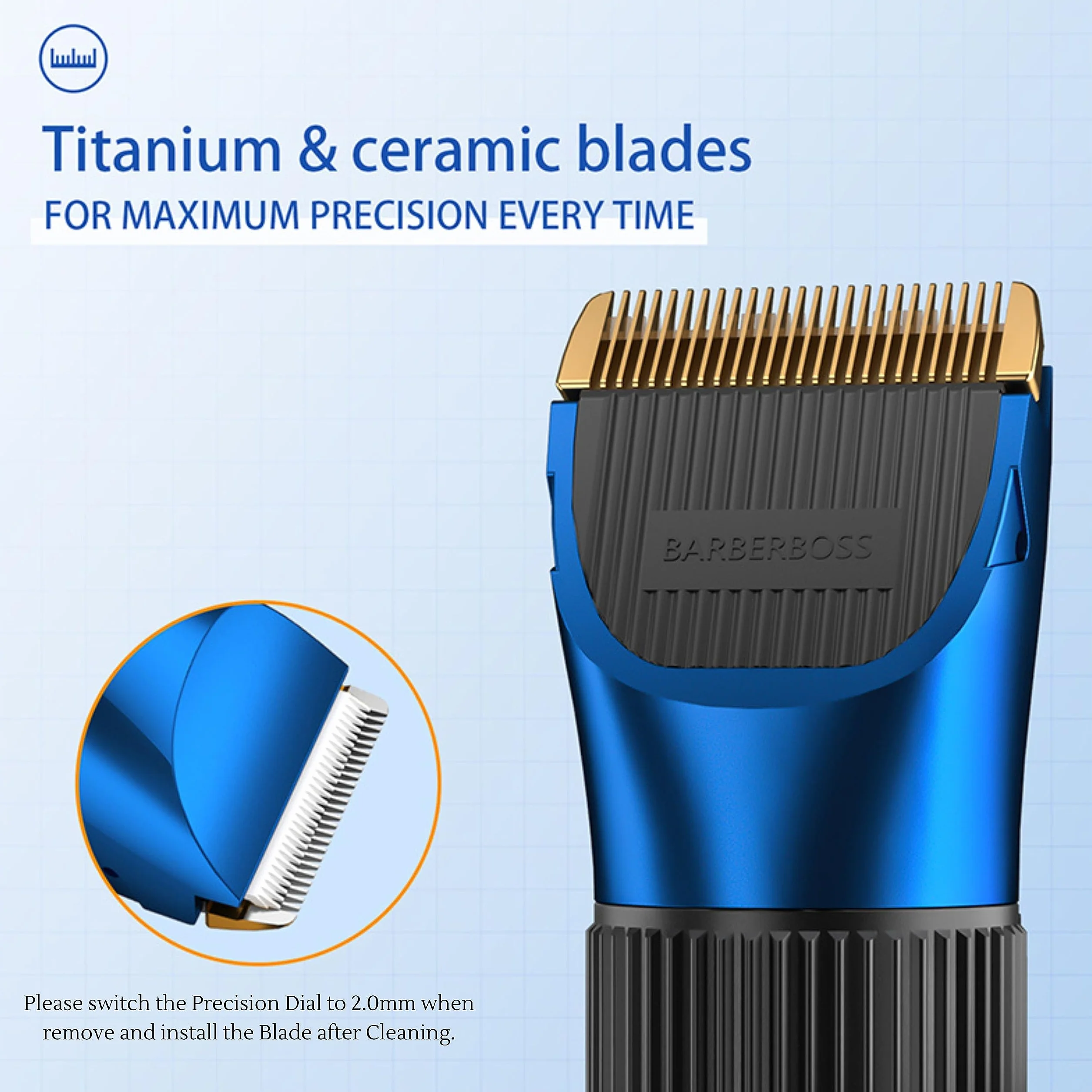 BarberBoss Tondeuse à barbe et à cheveux sans fil étanche lames céramique écran LED charge rapide QR-2082
