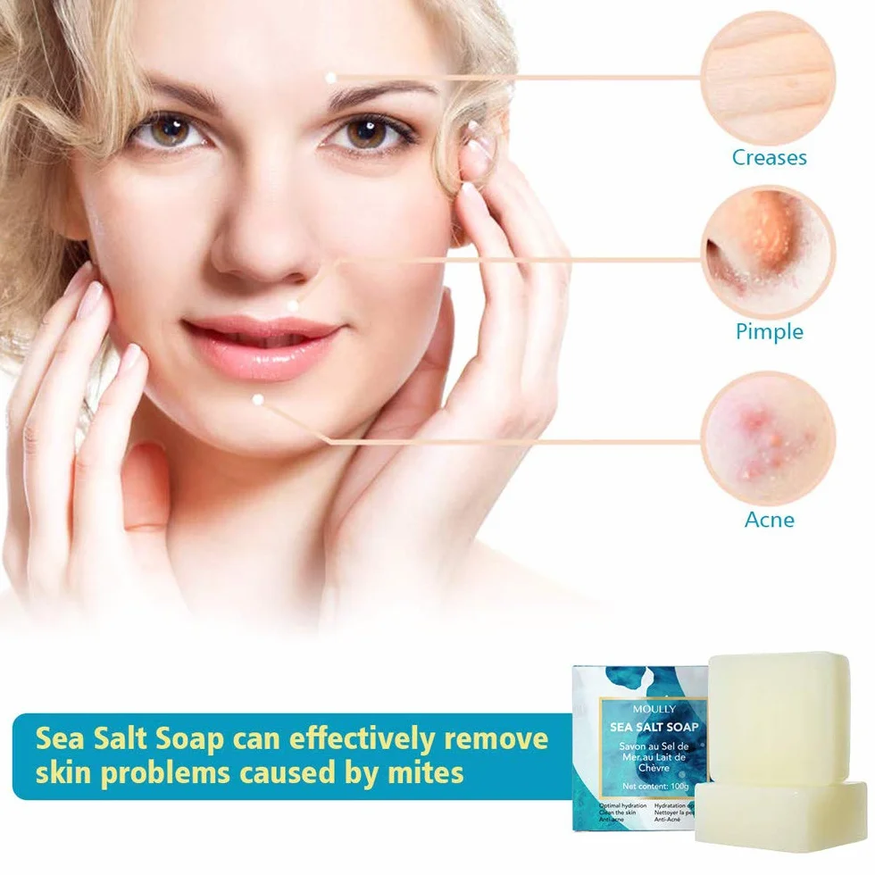 Savon Lait de Chèvre au Sel de Mer Exfoliant Anti Acné Cicatrices Points Noirs Visage Corps