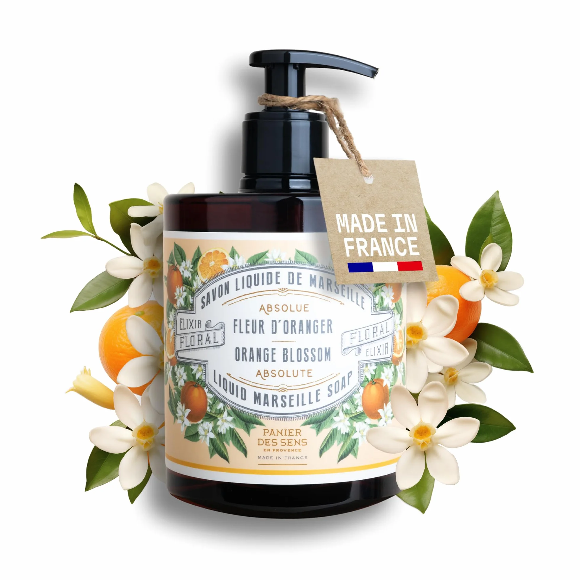 Panier des Sens Savon Liquide Mains Fleur d’Oranger 500ml – Savon de Marseille 96% Naturel Huile d’Olive & Coco Fabriqué en France