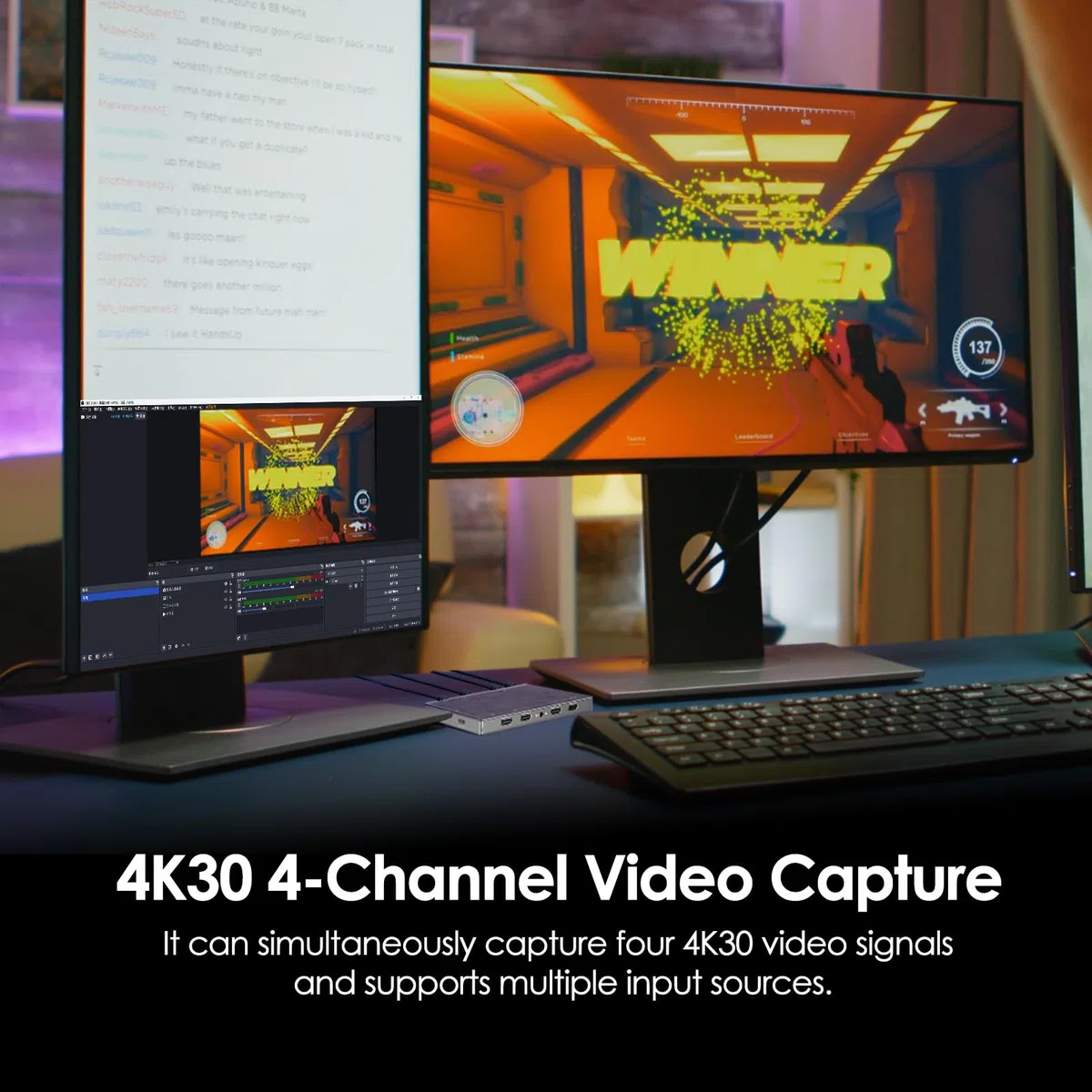 CineTreak CT-4 Carte de capture vidéo 4K - 4 entrées HDMI, UVC Plug-and-Play, capture simultanée à 4 canaux, USB 3.2 10 Gbit/s, entrée audio professionnelle, charge PD 100 W, pour streaming, jeux