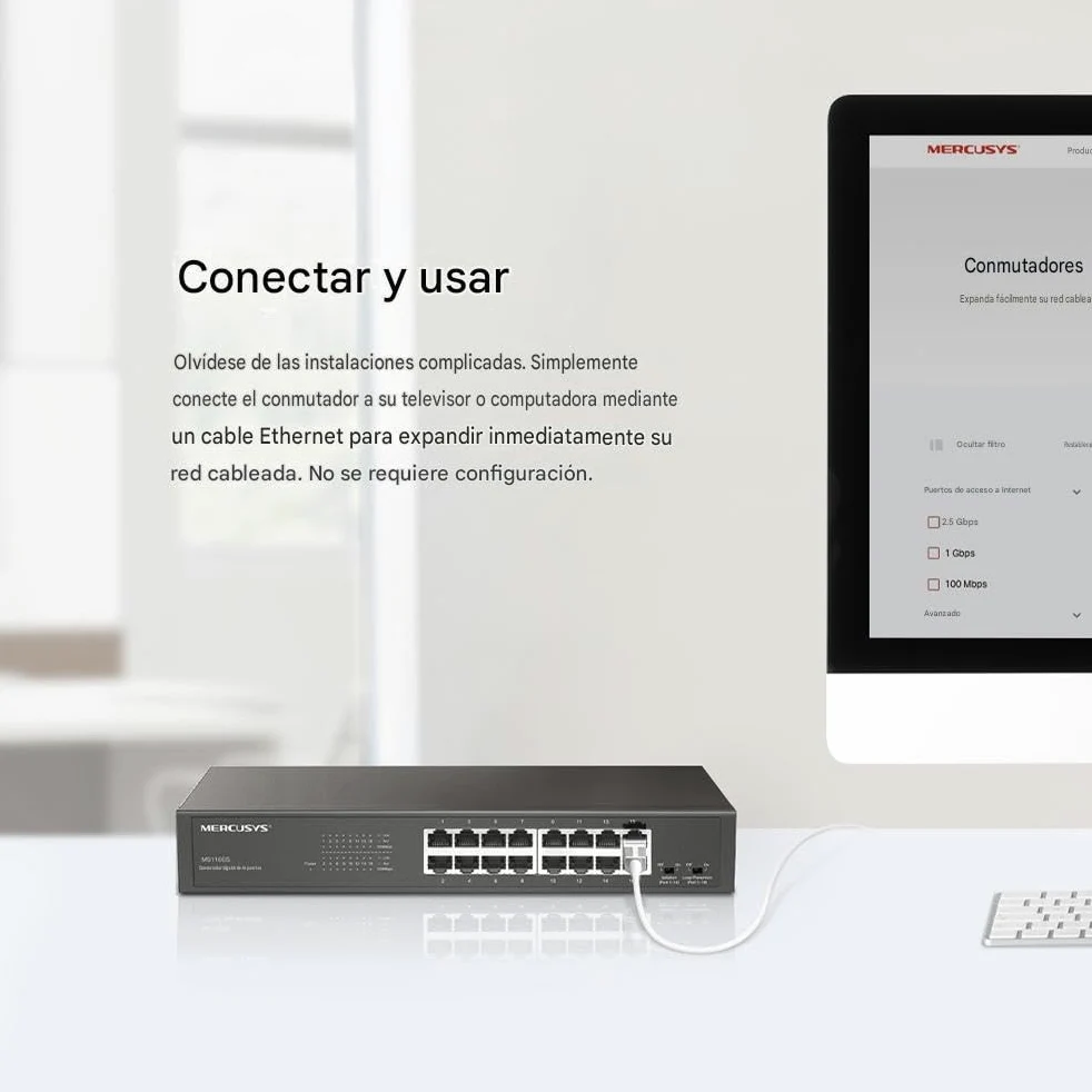 Mercusys Switch Ethernet Gigabit 16 Ports RJ45, Boîtier Métal, MS116GS | Ports 10/100/1000 Mbps, Plug & Play, Compatible avec PC TV Imprimante Caméra Routeur, Idéal pour les PME/Bureaux/Télétravail