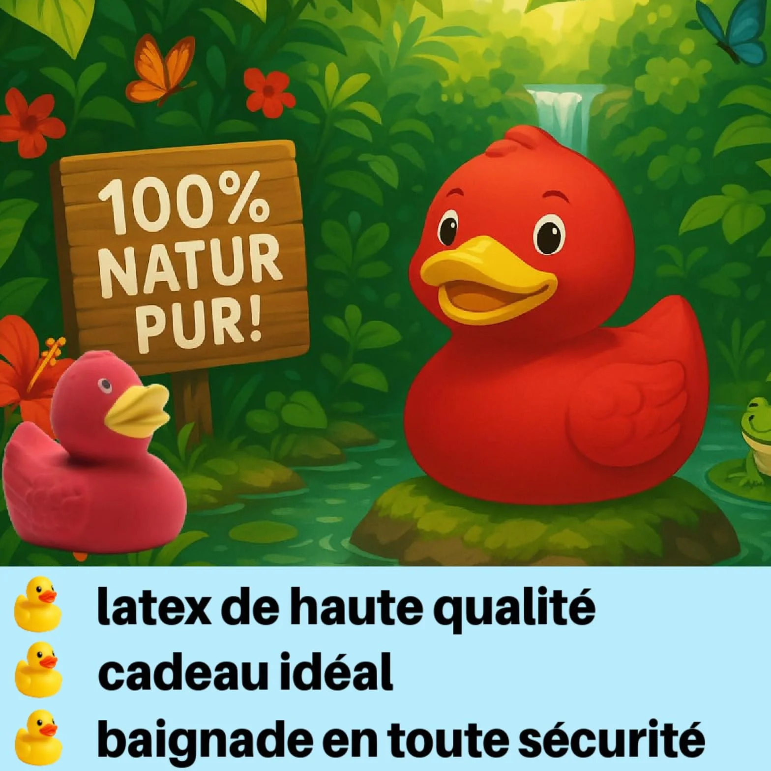 Canard de bain en caoutchouc naturel rouge 7,5 cm