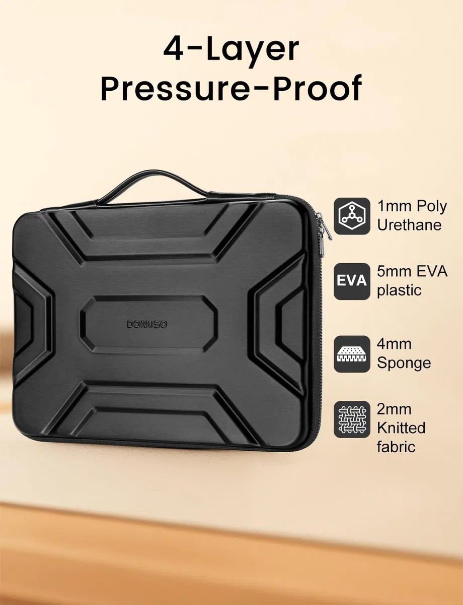 DOMISO Housse de protection pour ordinateur portable 13,3" avec poignée - Antichoc - Étanche - En EVA - Pour ordinateurs portables de 13 à 13,3" / HP Dell Asus Lenovo 13,3" - Noir