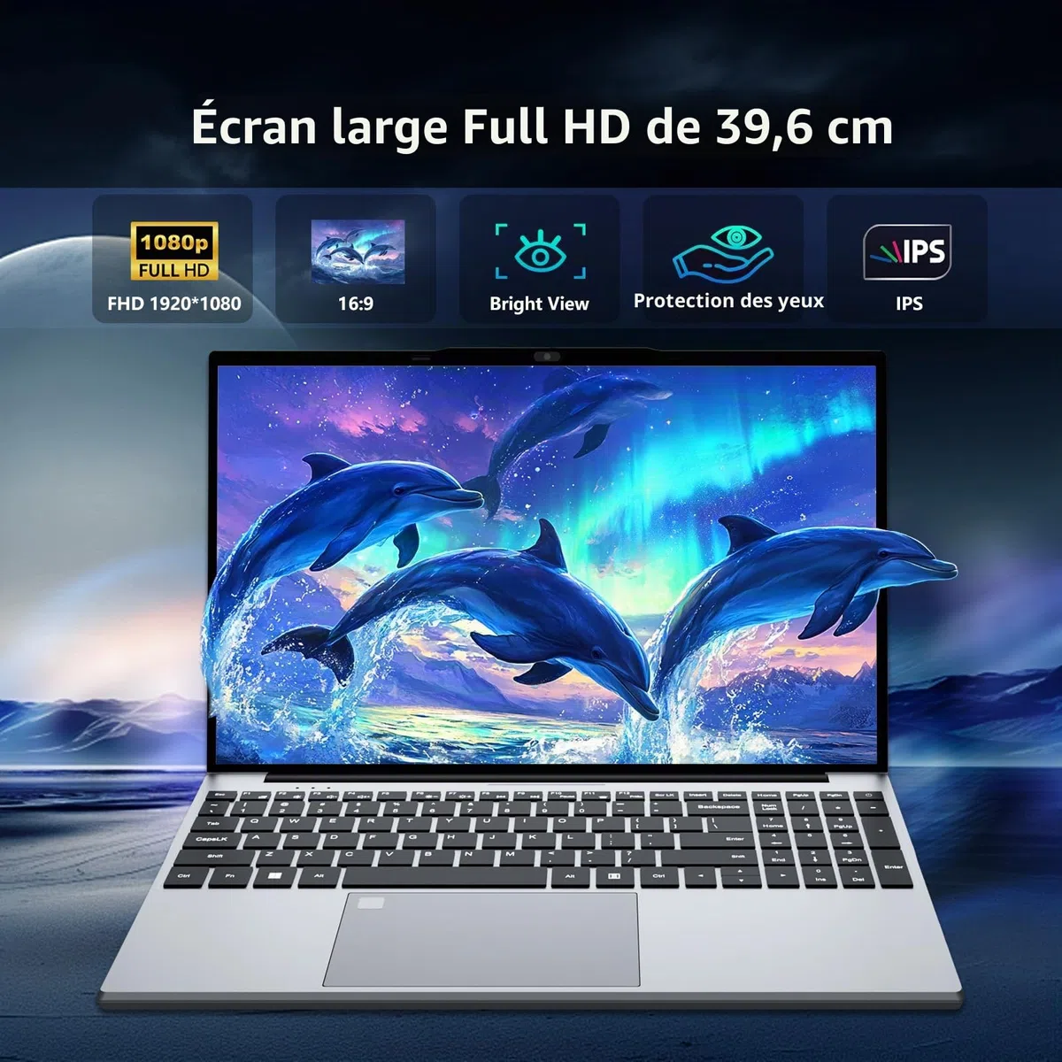 15,6" Ordinateur Portable FHD IPS avec Celeron N95 Processor, 16Go RAM 512Go SSD, Win 11 PC Portable avec Clavier Rétroéclairé et Empreinte Digitale, Laptop USB3.0, HDMI, Wi-FI5, BT4.2, 5000mAh