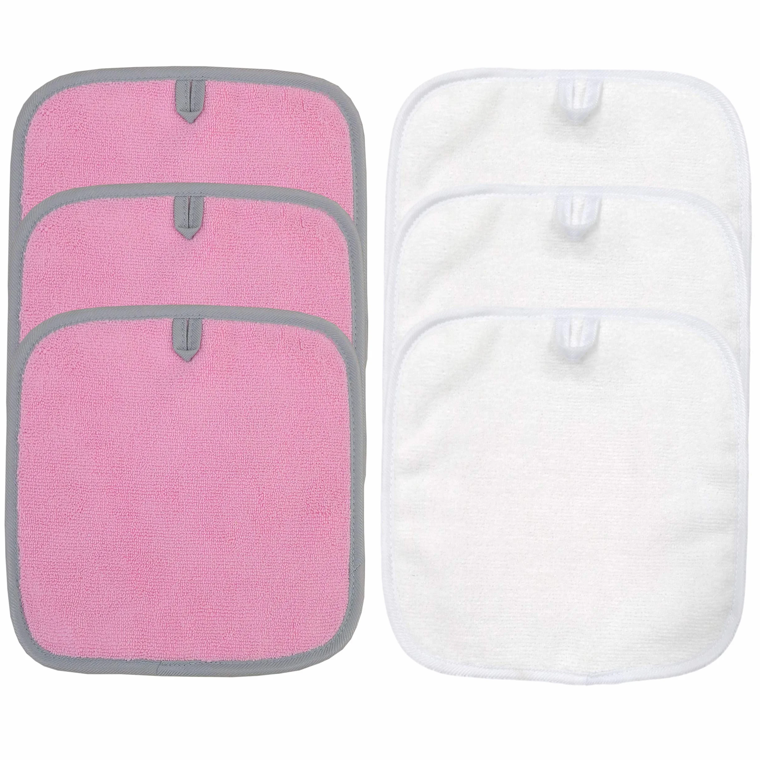 Serviettes démaquillantes microfibres 20x20 cm hypoallergéniques rose blanc Polyte