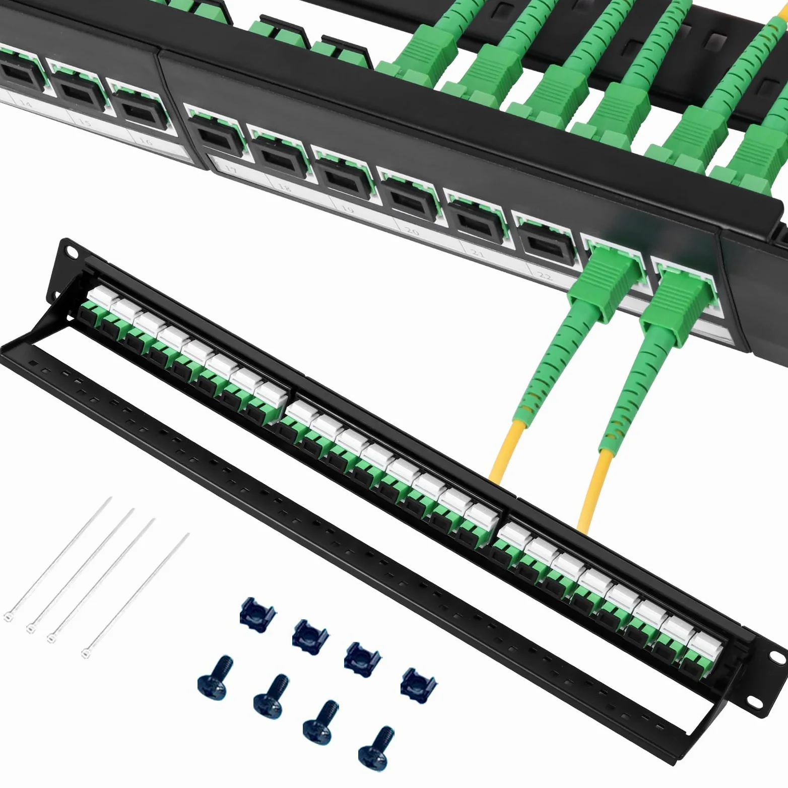 Panneau de brassage en fibre optique 1U avec 24 adaptateurs de fibre optique monomode LC OS2, coupleurs Keystone Jack modulaire avec clé en ligne blanche, connecteurs monomode pour racks
