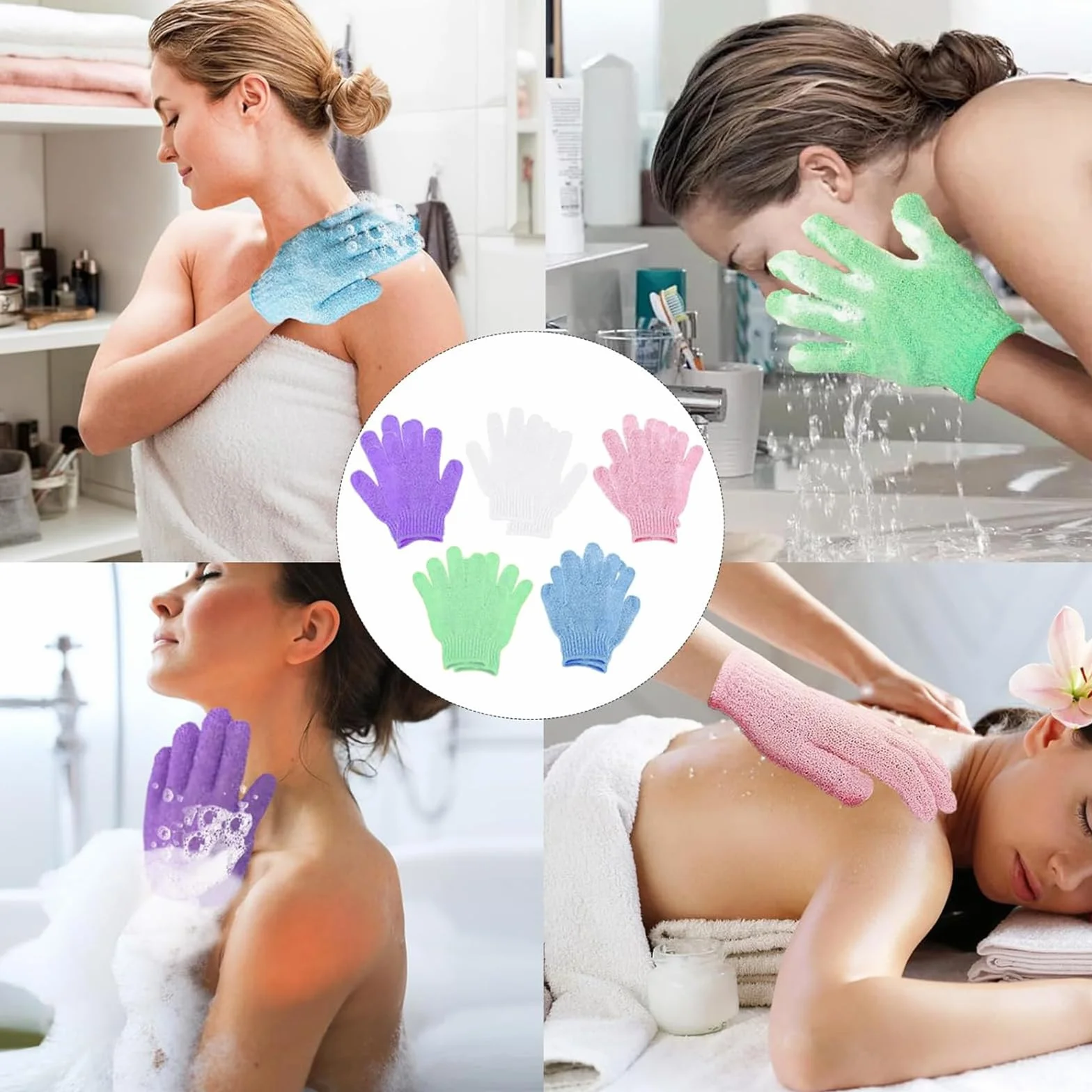 KEYRI Lot de 10 Gants Exfoliants Corps Visage Doux pour Hommes Femmes Enfants Exfoliation Douche 5 Couleurs