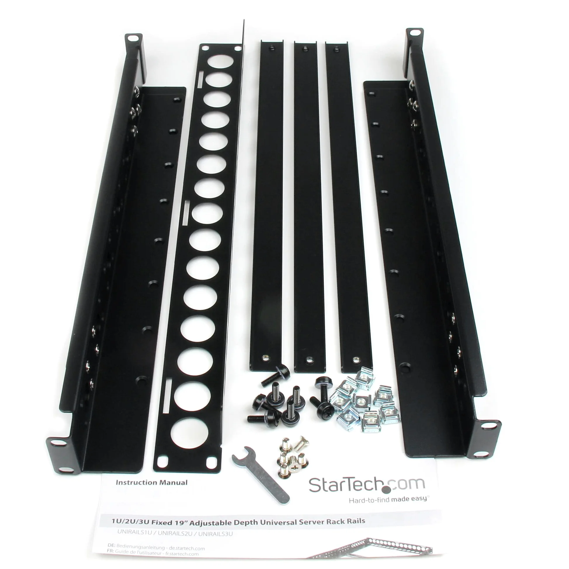 StarTech Rails Universels 1U 19", Profondeur Réglable, 25kg (UNIRAILS1U) | Rails de montage serveur, Baie informatique, Rack d'équipement, EIA-310, Acier