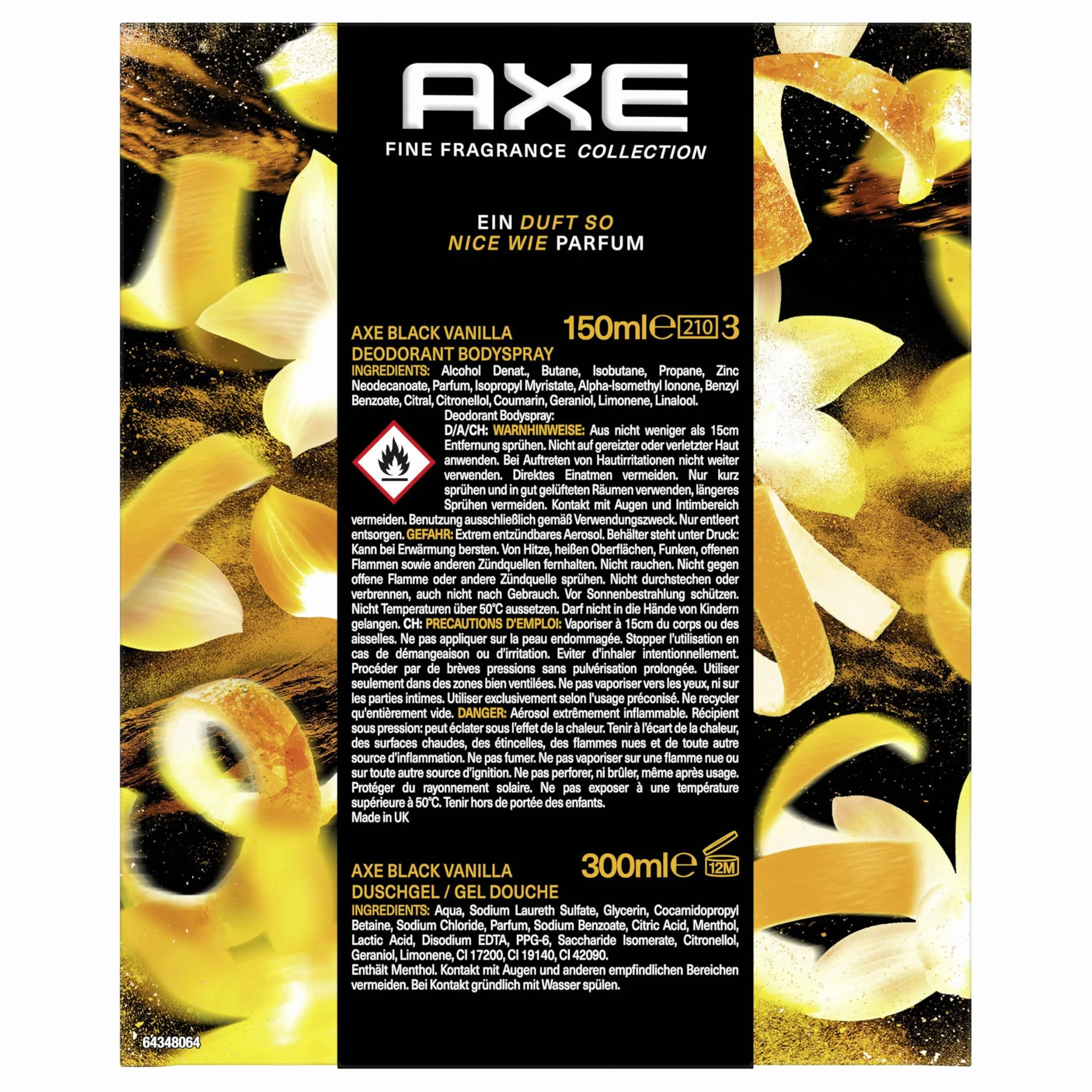 Axe Black Vanilla Coffret Cadeau Déodorant Gel Douche 150 ml 300 ml