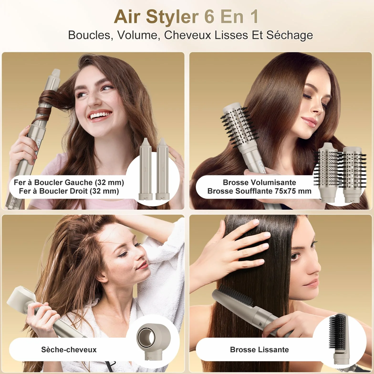 7MAGIC Air Styler 6 en 1 Sèche Cheveux Ionique Boucleur Automatique Brosse Soufflante Lissante