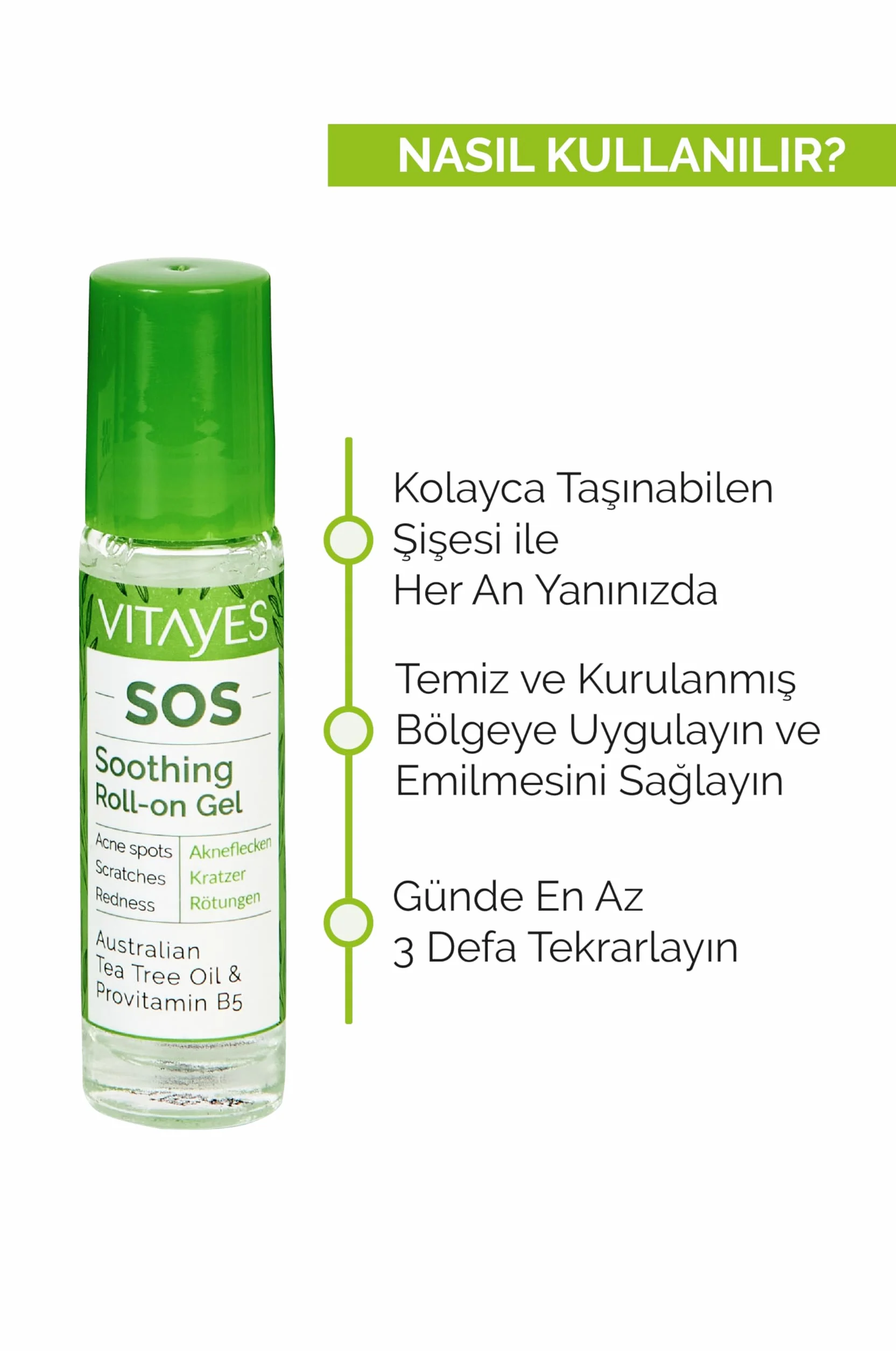 Huile essentielle d'arbre à thé BIO 3 x 10 ml – Stylo roll-on contre boutons, acné, imperfections – Vitamine B5 – Végétalien sans cruauté