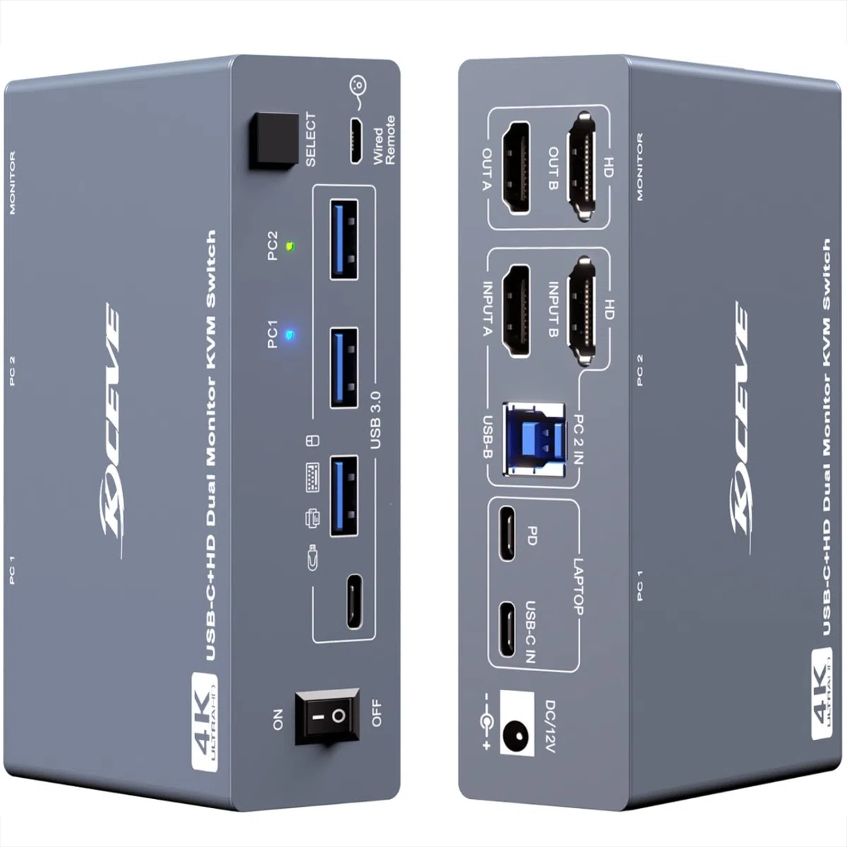 KVM Switch 2 Moniteurs 1 Bureau 1 Ordinateur Portable 4K@60Hz,Station d'accueil de Commutateur KVM à Double Moniteur 7 en 1, Expand 2 écrans HDMI, 4xUSB 3.0, PD 80W, Câble USB-C Inclus