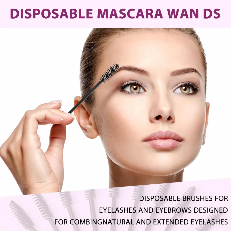 50PCS Brosses à Cils Jetables, Applicateur Maquillage Extension Cils Sourcils Noir