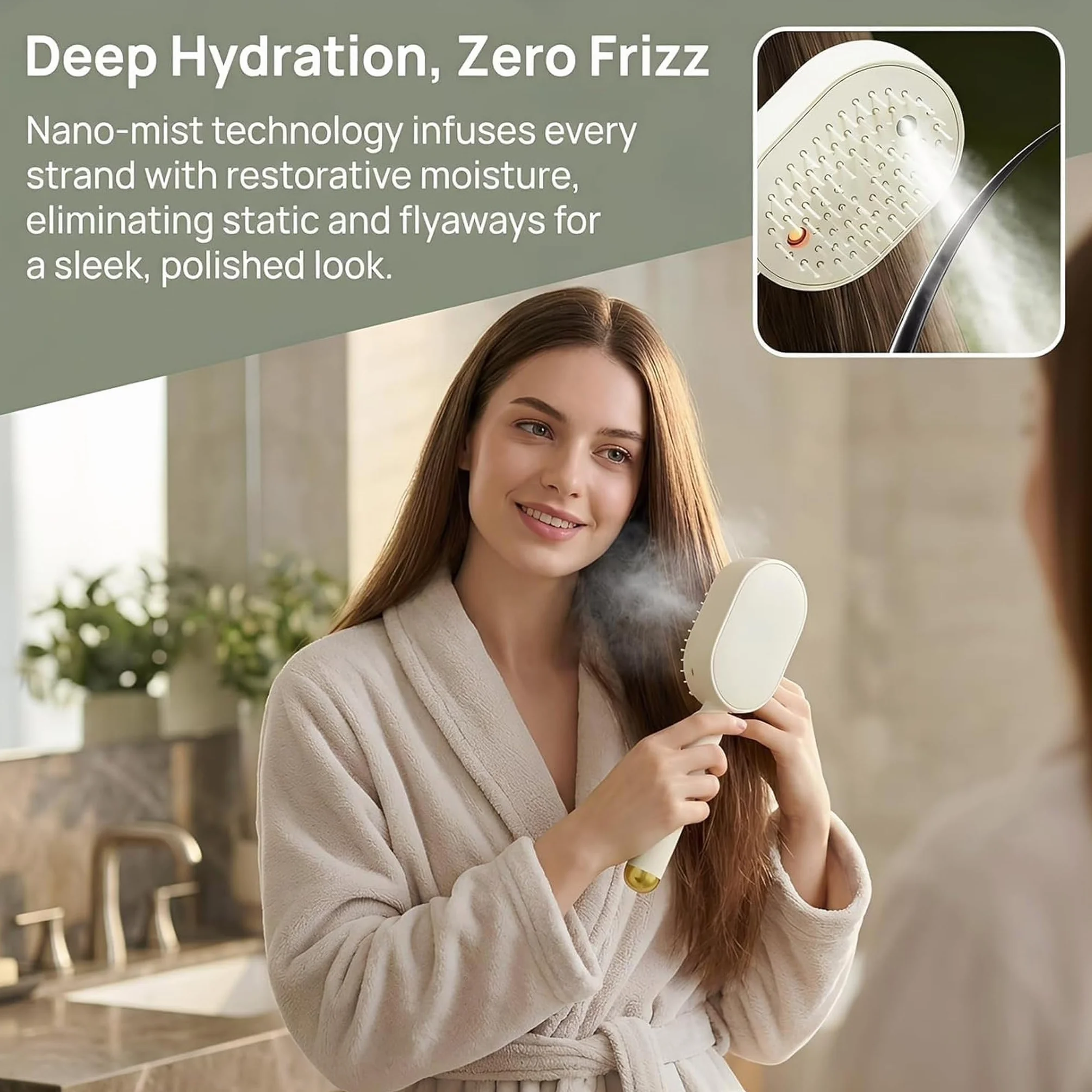 Brosse à vapeur électrique 3 en 1, fer à lisser rechargeable avec spray, peigne démêlant antistatique et massage à coussin d'air (Rose)