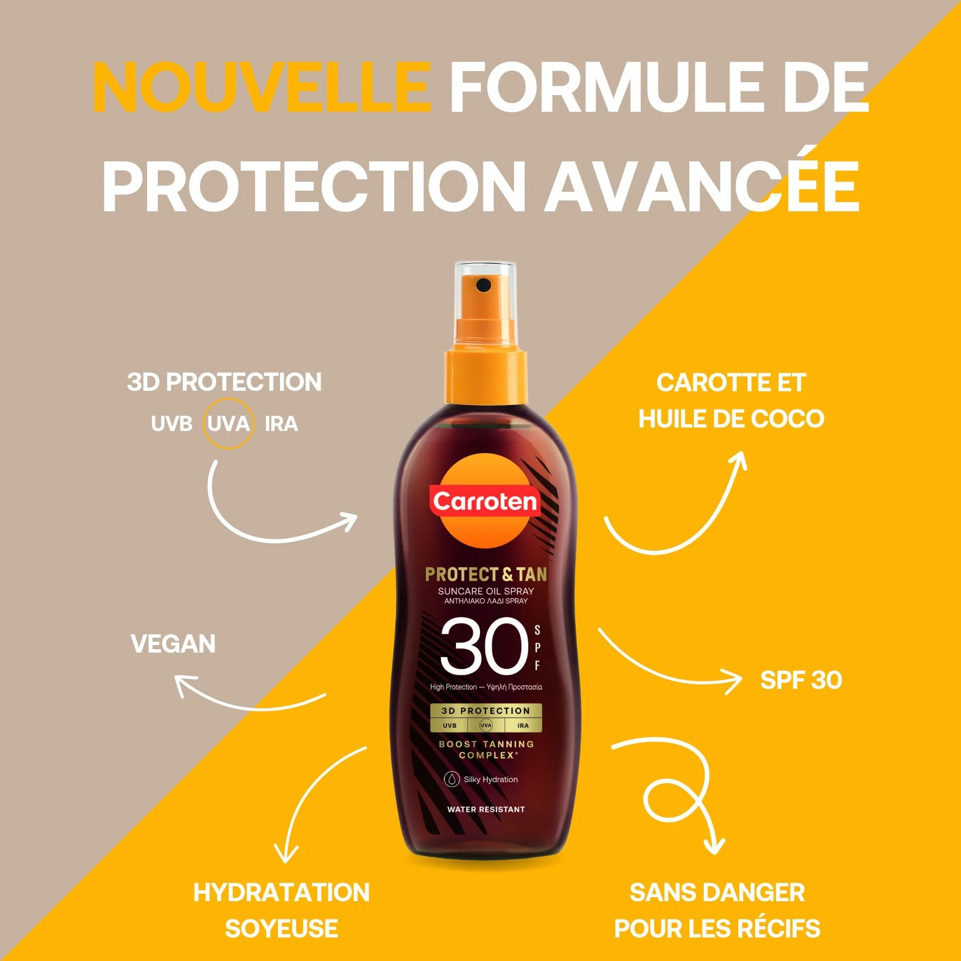 Carroten OmegaCare Tanning Oil FPS 30 150 ml - Huile Bronzante avec Acides Gras Oméga - Protection Solaire
