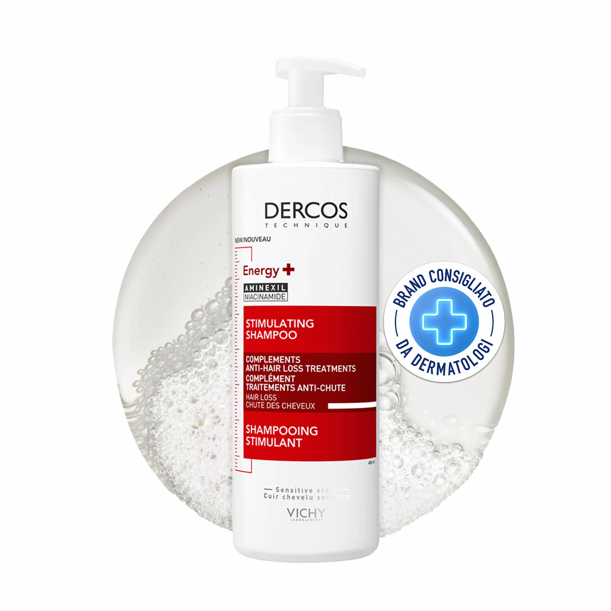 Vichy Dercos Energy+ Shampooing Stimulant Anti-Chute Aminexil Niacinamide Vitamine E 400 ml