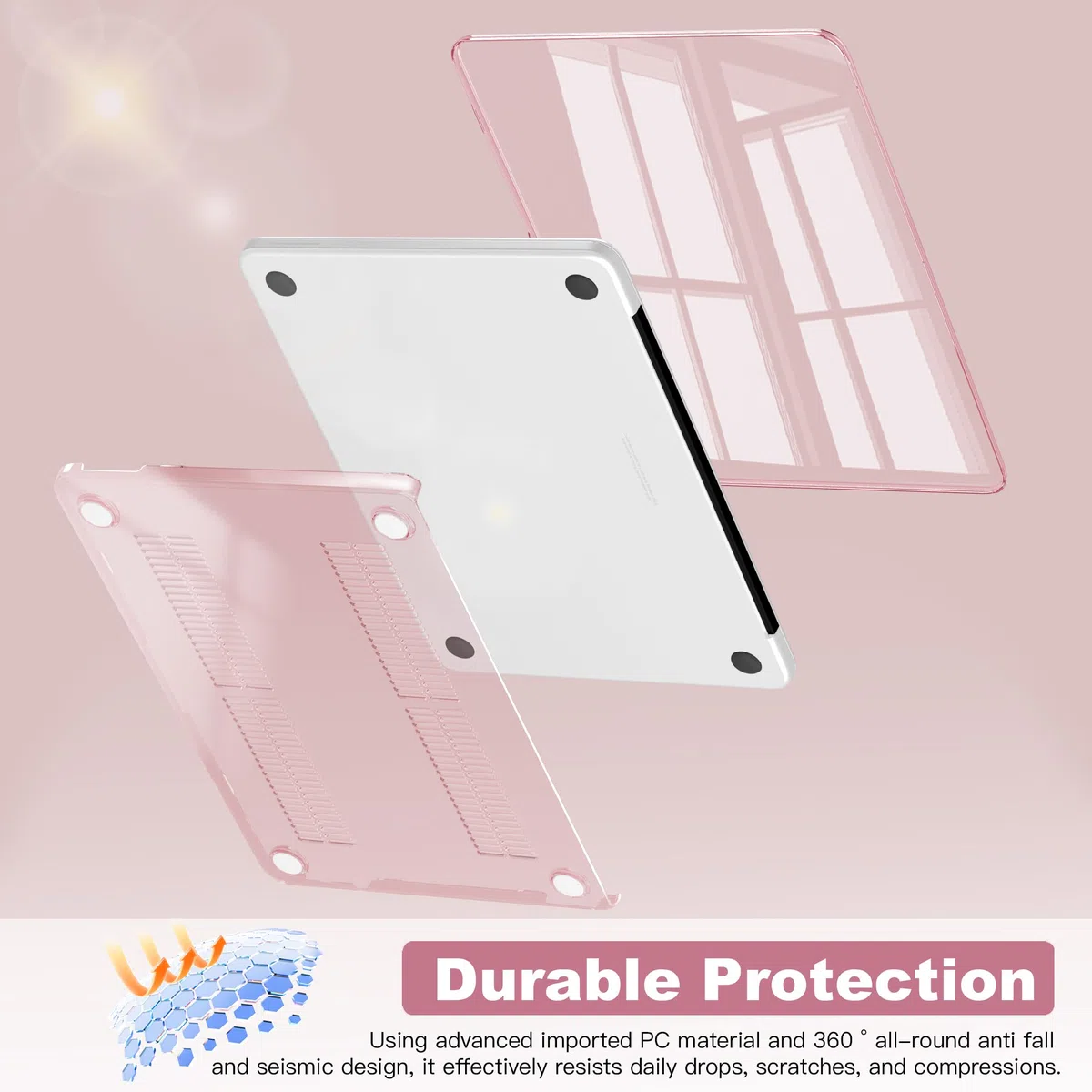 CISSOOK Coque de protection en plastique rigide pour MacBook Neo 13" A3404 avec protecteur de clavier, protecteur d'écran et adaptateur USB C Motif cœur et pois Rose