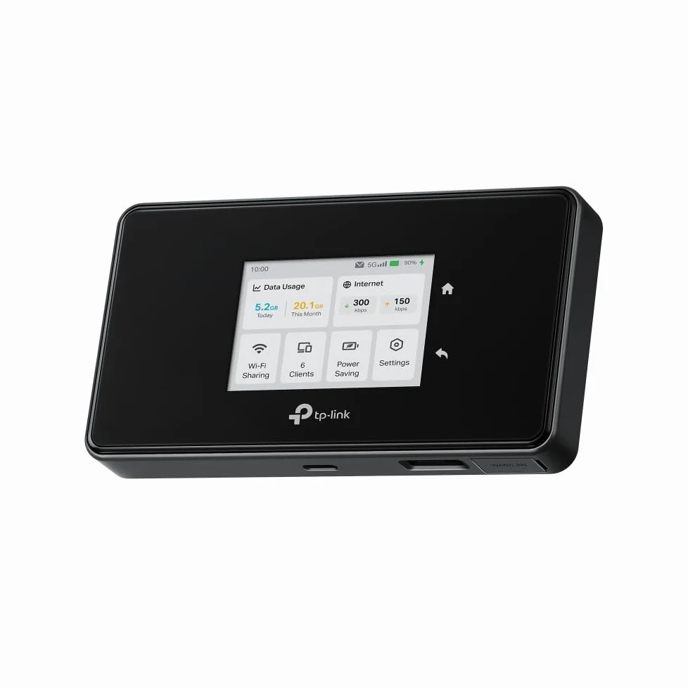 TP-Link M8550 Routeur Mobile 5G Tri-Band, WiFi 6E AXE3600, Jusqu’à 3.4 Gbps, 32 Appareils, Batterie 4680 mAh, Antenna Ports, Écran Tactile, déverrouillé Toutes Les Nano SIM, USB-C, 1 WAN/LAN Gigabit