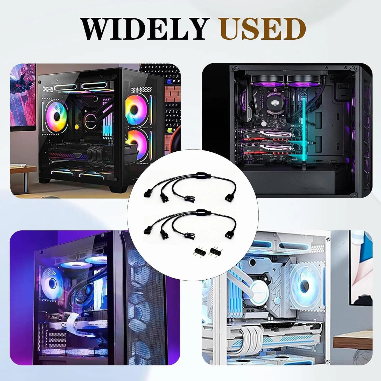 Répartiteur ARGB 2 Pièces Câble 5V 3 Broches femelle vers SM mâle pour Ventilateurs RGB LED Noir
