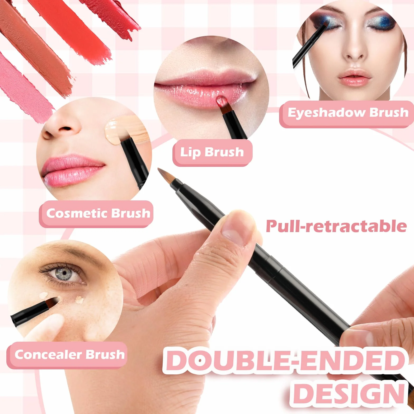 Pinceau à lèvres professionnel double face rétractable fond de teint voyage noir
