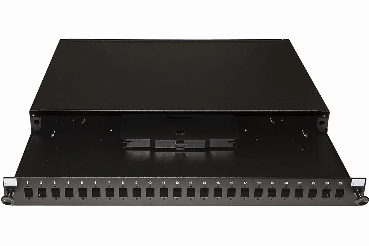 LINK LK24FON Panneau Fibre Optique 19" avec 24 Ports SC simplex ou LC Duplex Profondeur 250 mm Noir avec Accessoires pour Armoire Rack en métal résistant Dimensions 43 x 25 x 4 cm 1 unité
