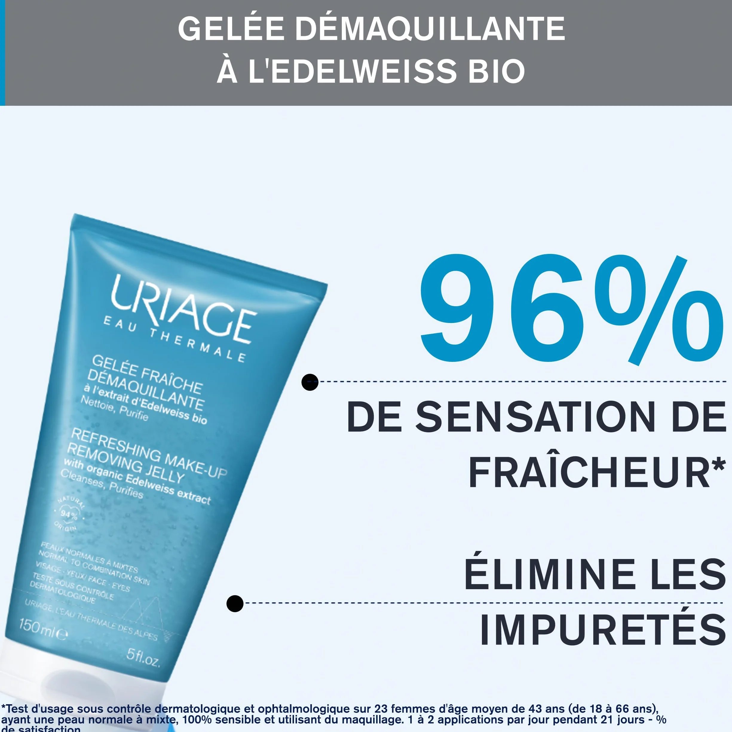 Uriage Gelée Démaquillante Rafraîchissante 150ml - Nettoie, Hydrate, Apaise