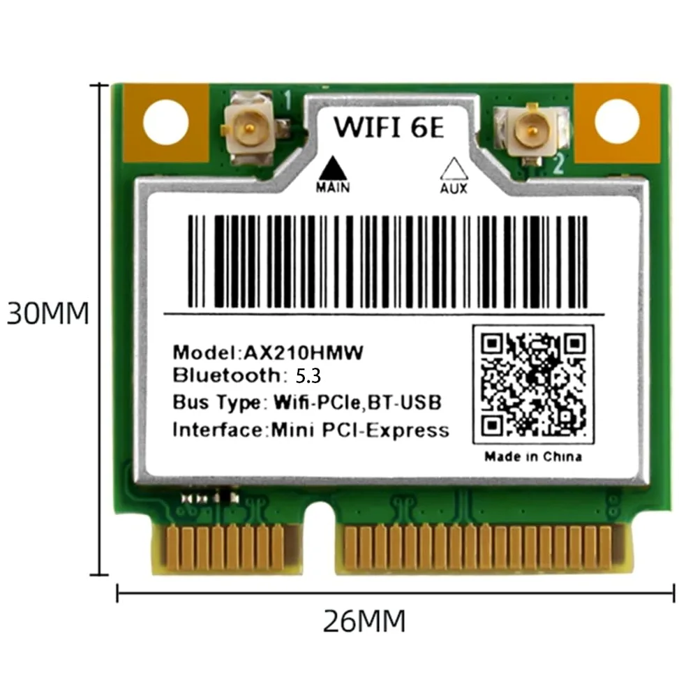 WiFi 6E Mini PCI-E AX210HMW Wireless Network Card Bluetooth 5.3 Adapter for Desktop Laptop, Tri-Band 2.4/5/6GHz AX WiFi