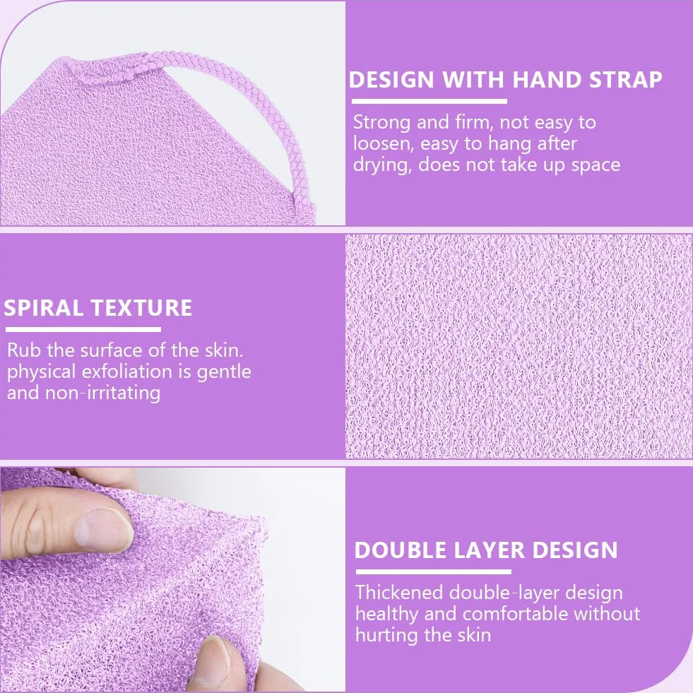 LOPHE Gant de Toilette Exfoliant Double Face avec Poignées Brosse Corps Extensible Nylon Séchage Rapide Violet