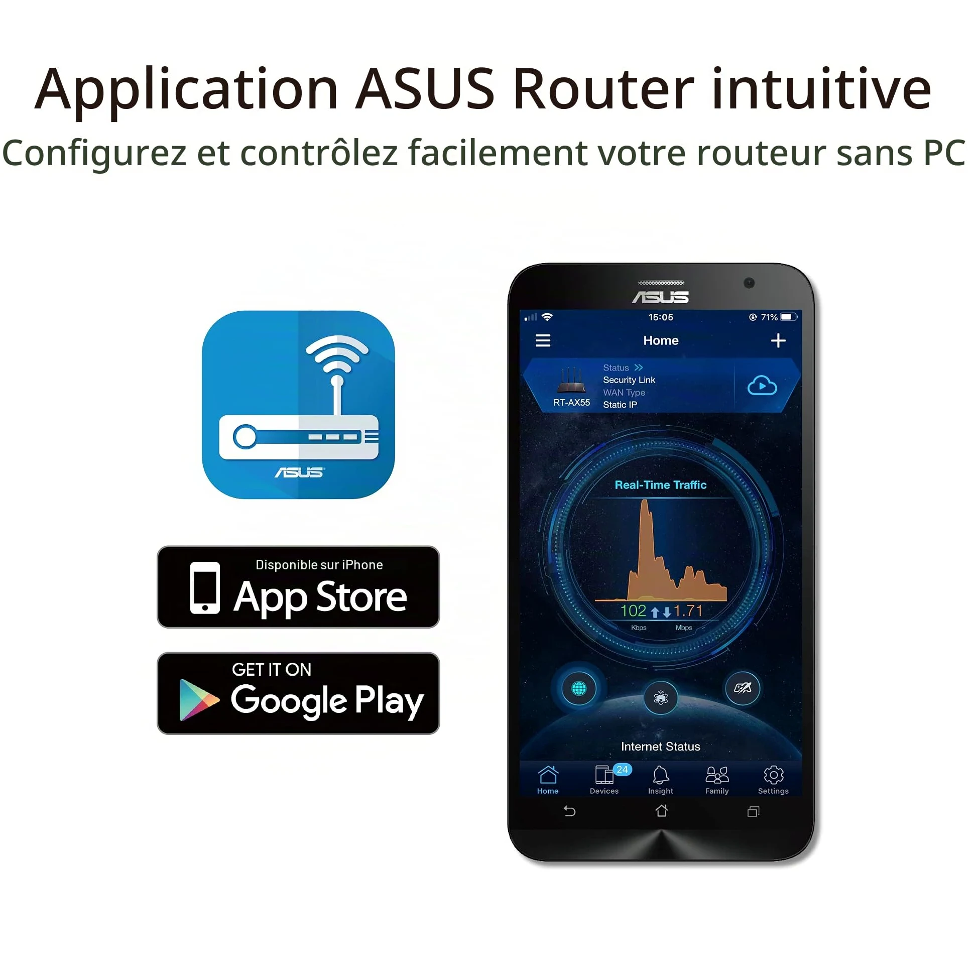 ASUS Routeur sans Fil Double Bande Gigabit Ethernet RT-AX53U - Noir
