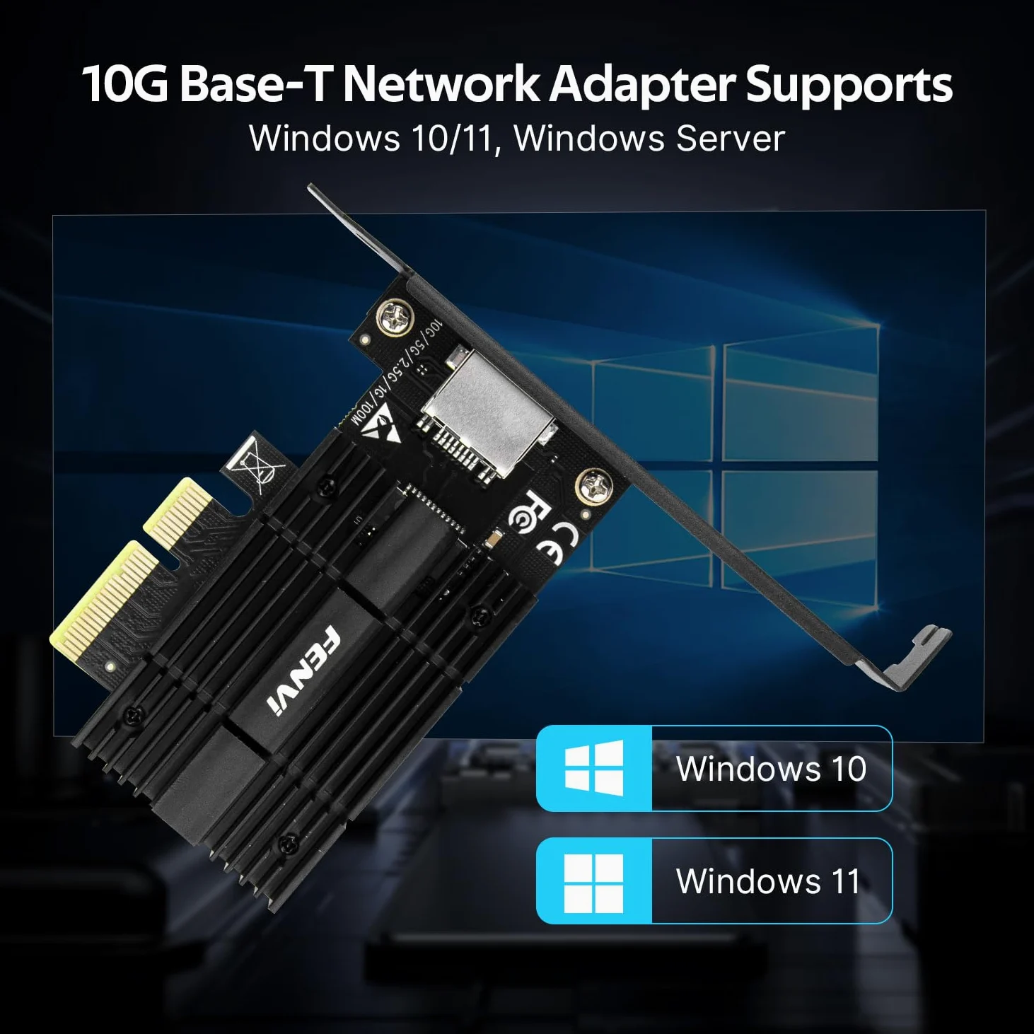 Fenvi Carte réseau PCIe 10G avec contrôleur Marvell AQC113, adaptateur Ethernet 10G Base-T, carte réseau RJ45 compatible avec Windows 10/11, Linux