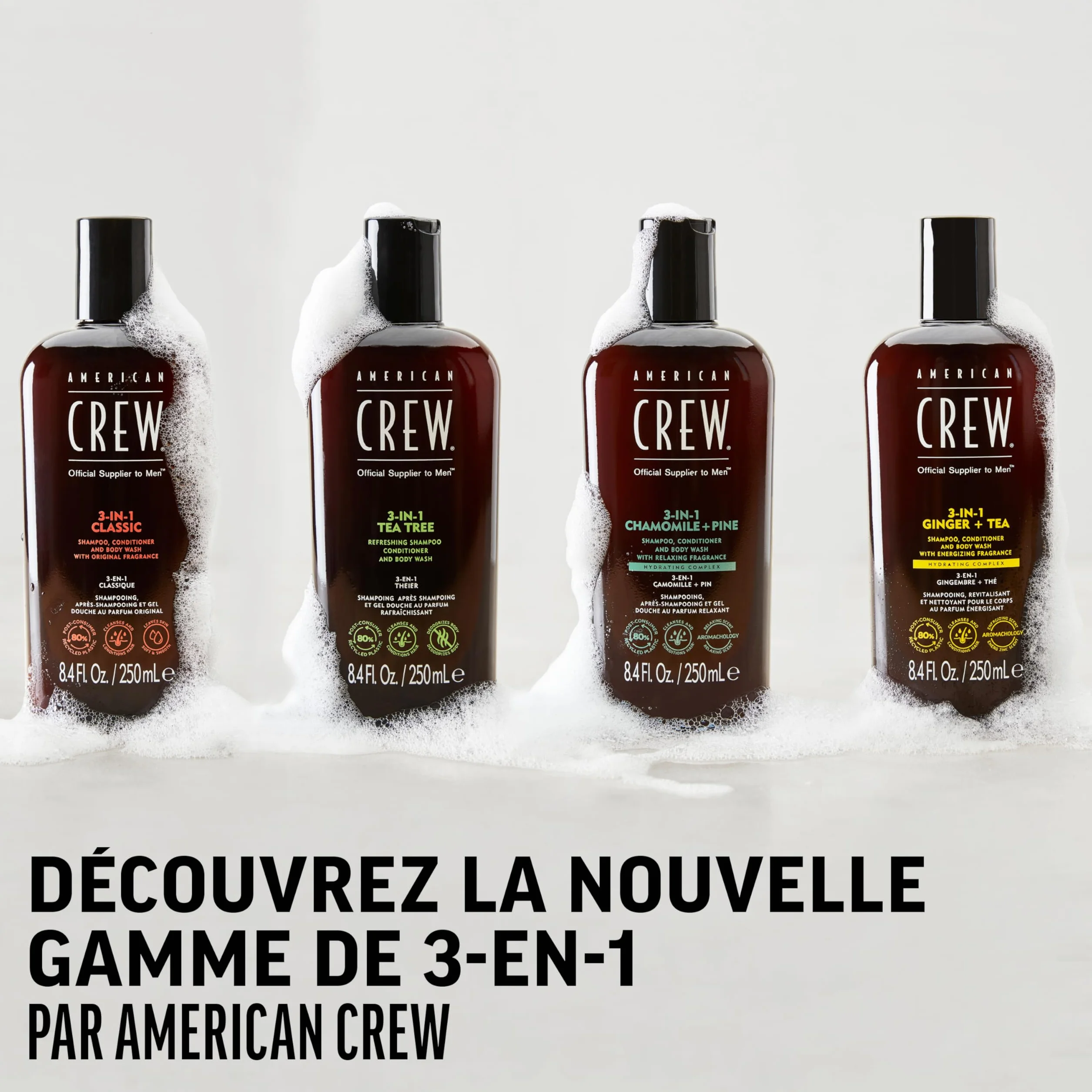 American Crew 3-En-1 Shampooing Après Shampooing Gel Douche Cheveux Corps