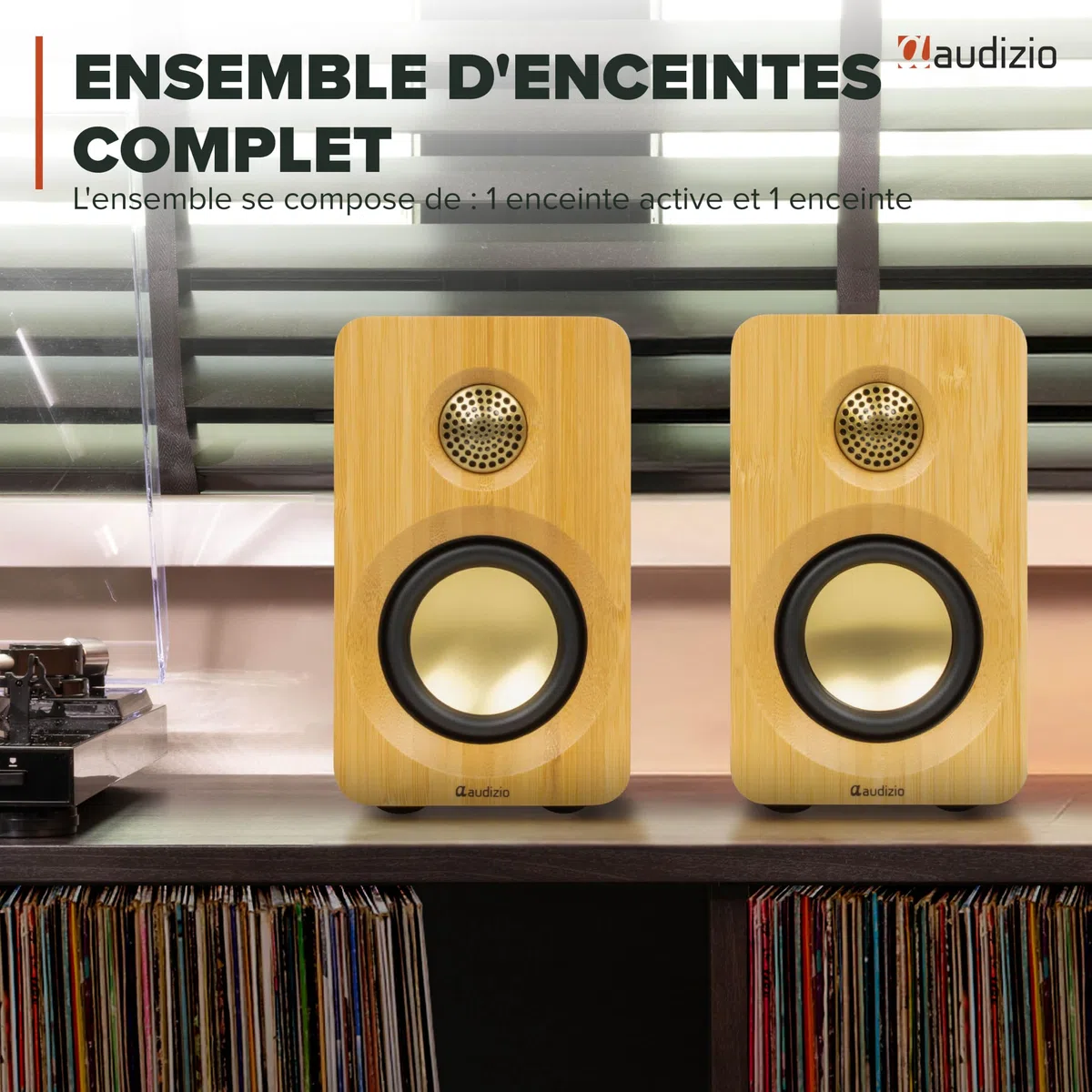 Audizio KS16 Enceintes PC Actives Bluetooth USB-C 100W Bambou