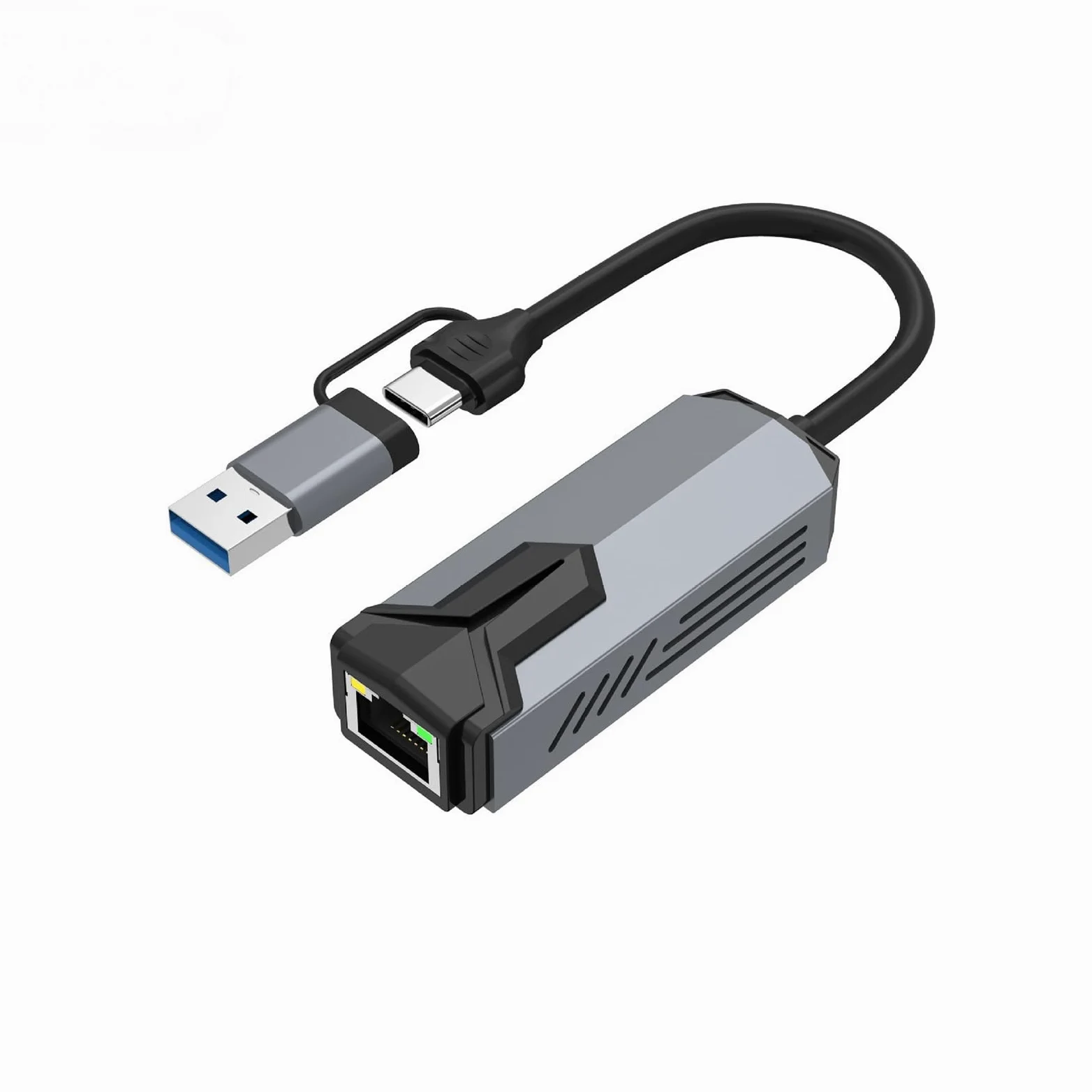 Adaptateurs USB C vers RJ45 Gigabit Ethernet 5000/2500/1000 Mbps deux ports en alliage d'aluminium Plug and Play pour ordinateur portable, PC, tablette, smartphone