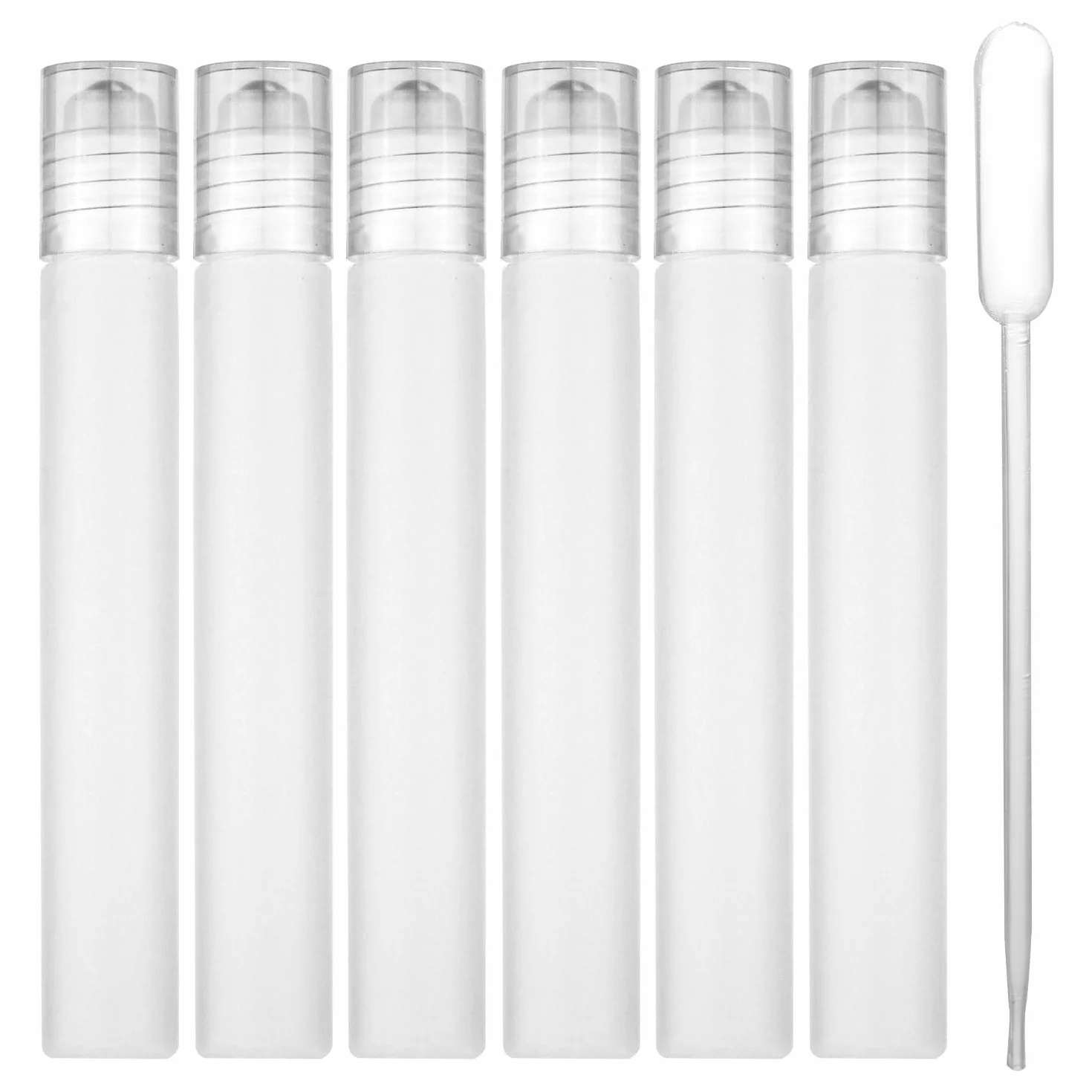 6pcs Essential Oil Roller Bottle 10 ml Potable Roll on Flaschen avec Tube Distributeur Flacons à Roulettes Plastique Mat Cosmétiques Rechargeables Flacon de Parfum à Bille Roulante Voyage