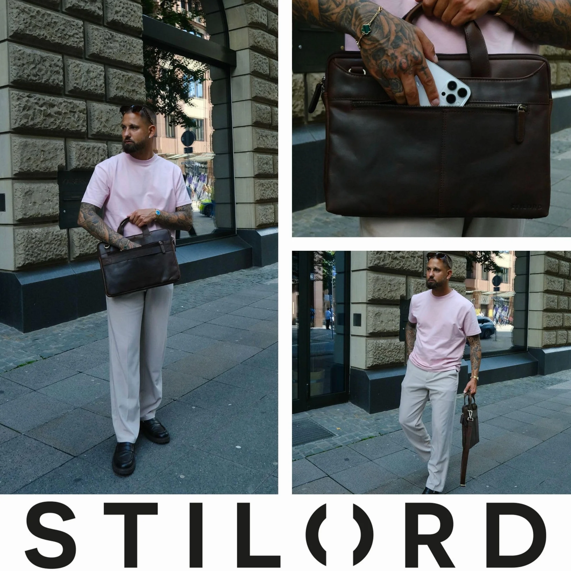 STILORD Ross Vintage Sacoche Ordinateur 14 Pouces Homme Cuir Véritable Étroit Housse Ordinateur Cuir Femme Serviette pour Travail Business Voyage Couleur:maraska - Marron