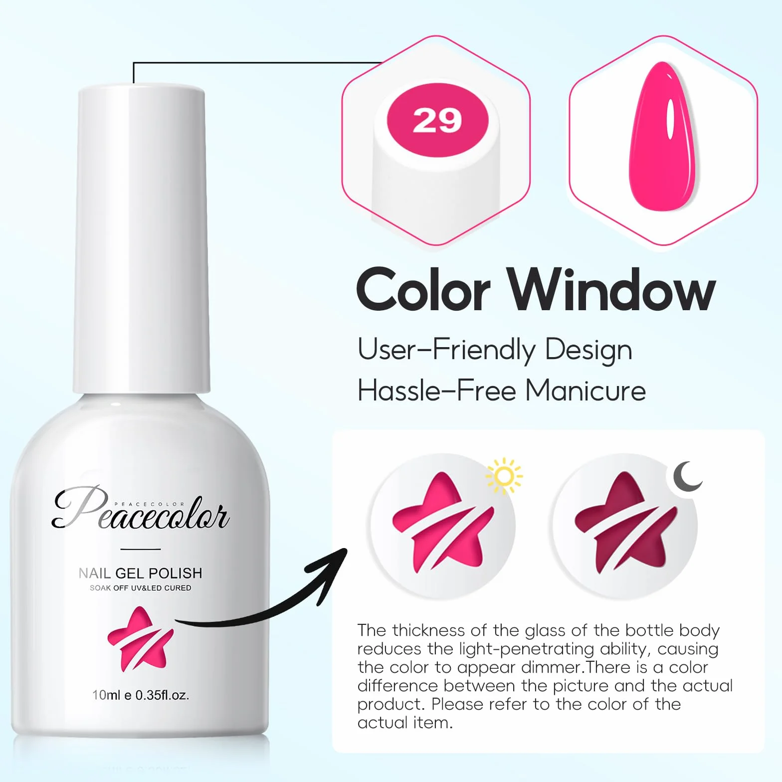 PEACECOLOR Vernis Semi Permanent Néon 10ML 6 Couleurs Rose Orange Jaune Vert Bleu Pourpre Gel UV Soak Off Nail Art Manucure