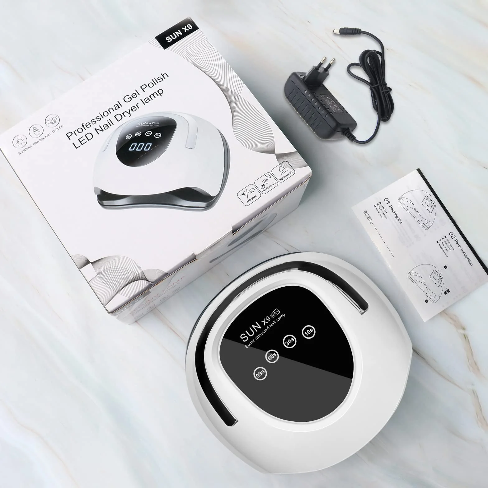 Lampe UV Ongles Gel 220W Professionnelle avec 4 Minuteries Écran Tactile Capteur Automatique Poignée Portable (Blanc)