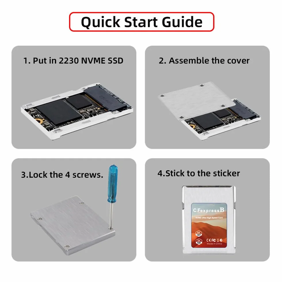 Lecteur de Carte Mémoire CFexpress Type-B vers NVME 2230, Boîtier CFE CFB NGFF, Adaptateur M-Key Alliage pour Appareil Photo