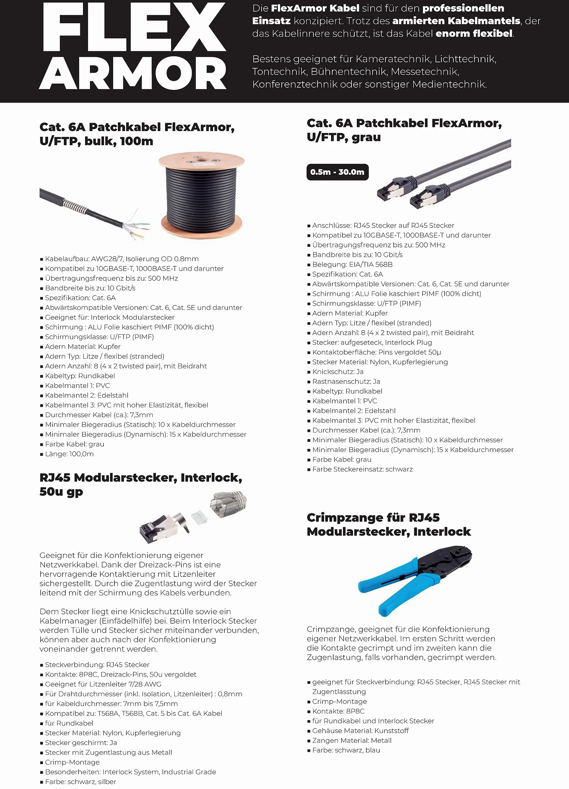 1aTTack.de - Pince à sertir pour fiches modulaires RJ45, interlock, câbles réseau Flex Armor