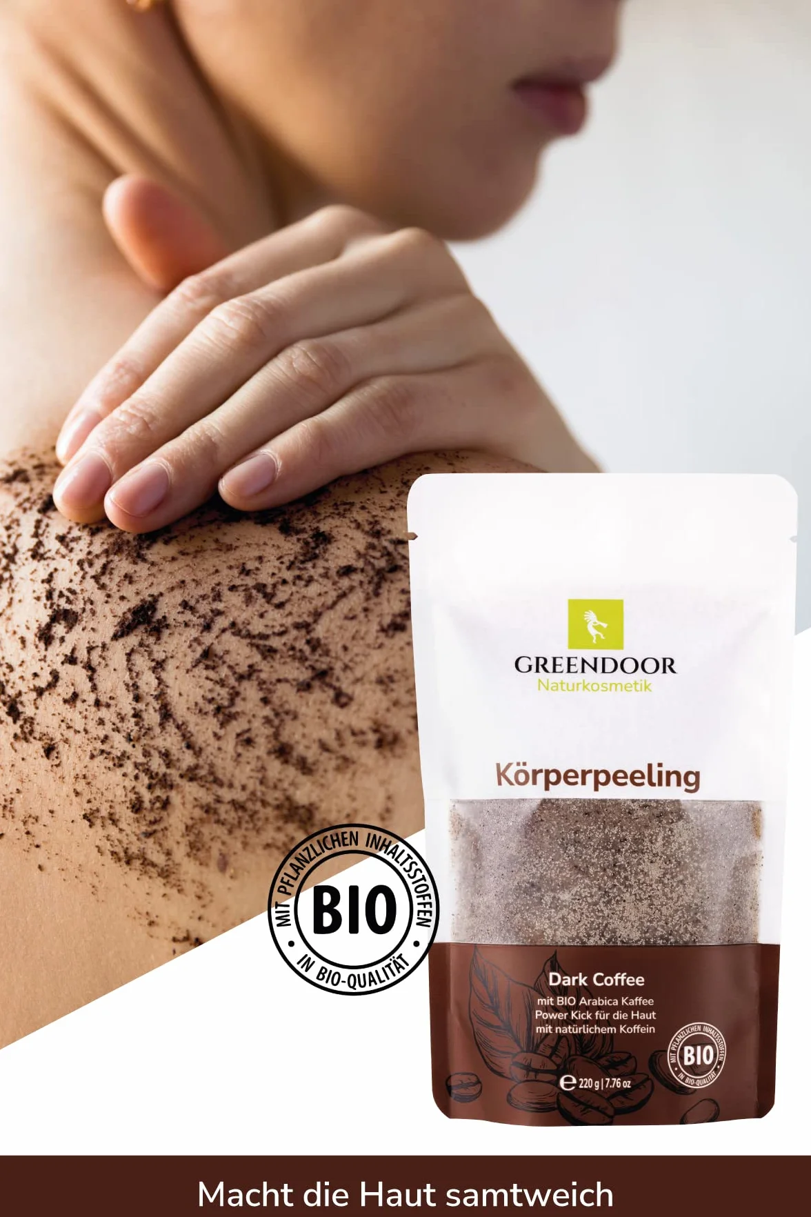 Greendoor cosmétique naturel raffermissant corps café 220g végétalien caféine extra exfoliant anti-âge arabica bio sans microplastique
