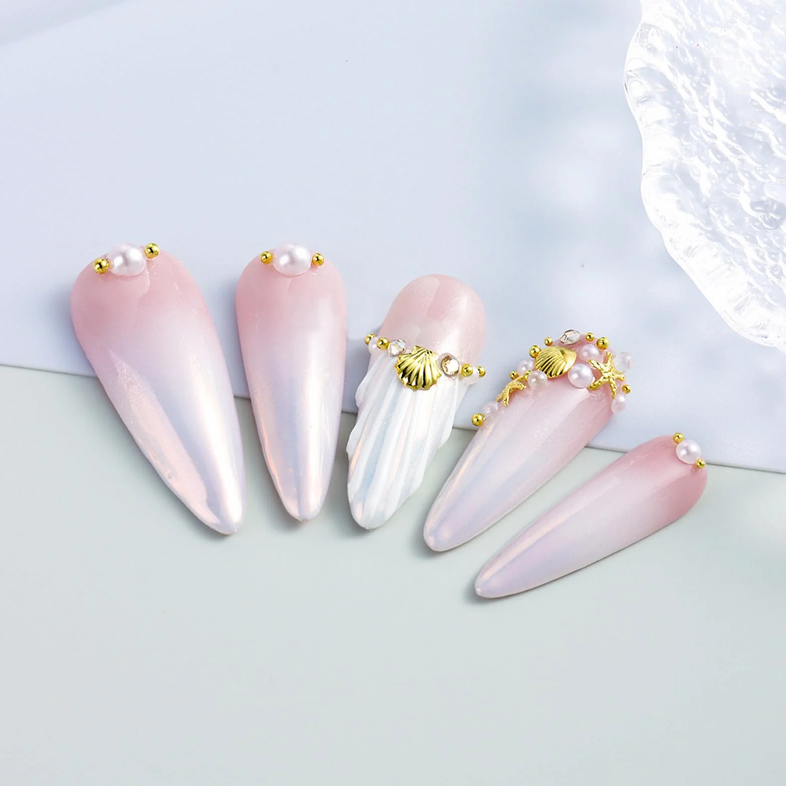 Charmes pour ongles en coquillages d'été, clous d'ongles dorés océan, strass acrylique (or)