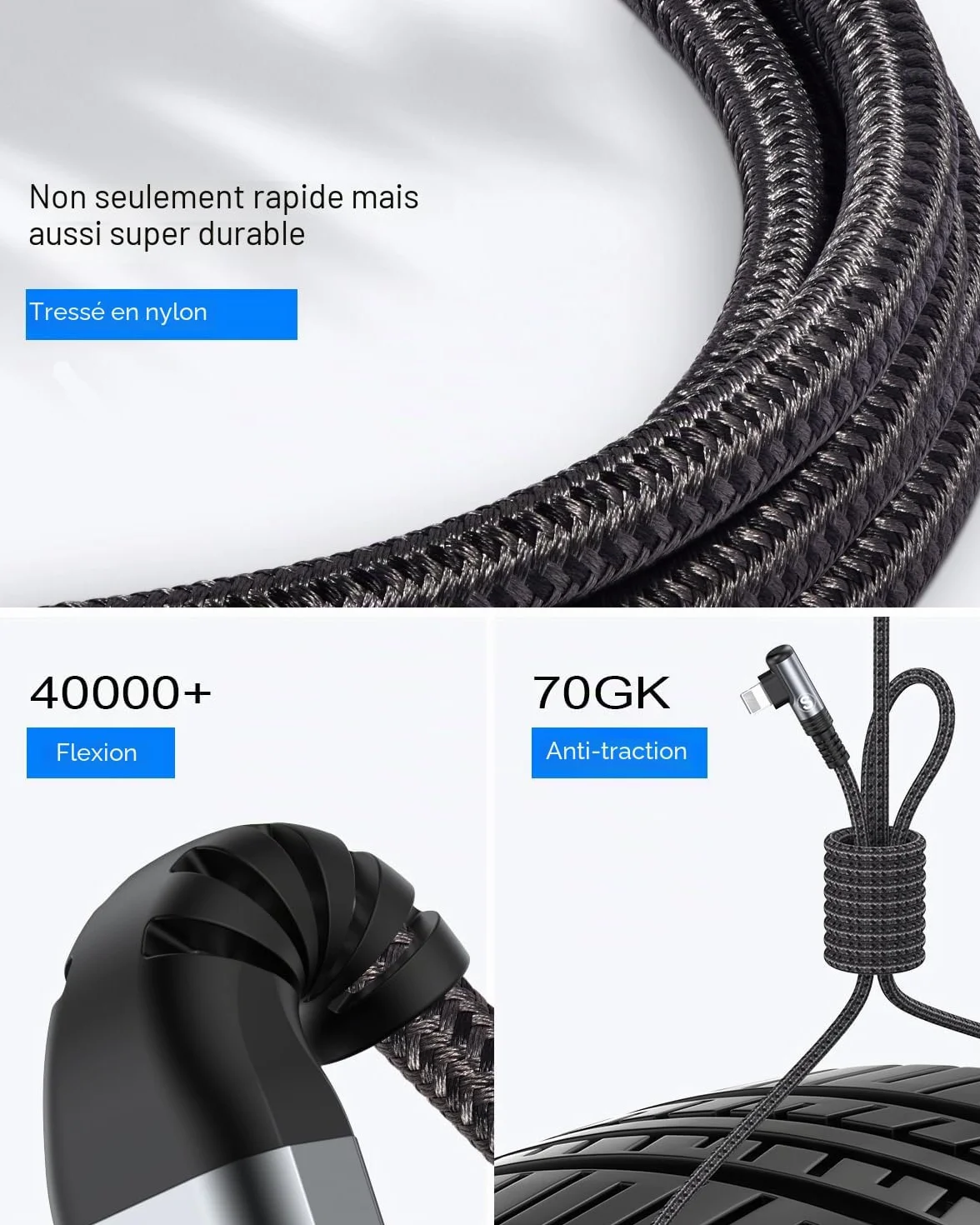 SWECENT Câble iPhone Coudé 90° 2m Lot de 2 Nylon Tressé Charge Rapide Compatible iPhone 14/13/12/11/Pro/X/XS/XR/8/8 Plus/7/7 Plus/6s/6s Plus/6/6 Plus/SE/5s